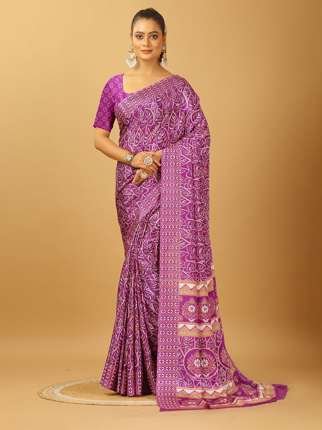

NIRMAL CREATION Printed Pure Crepe Saree, Purple