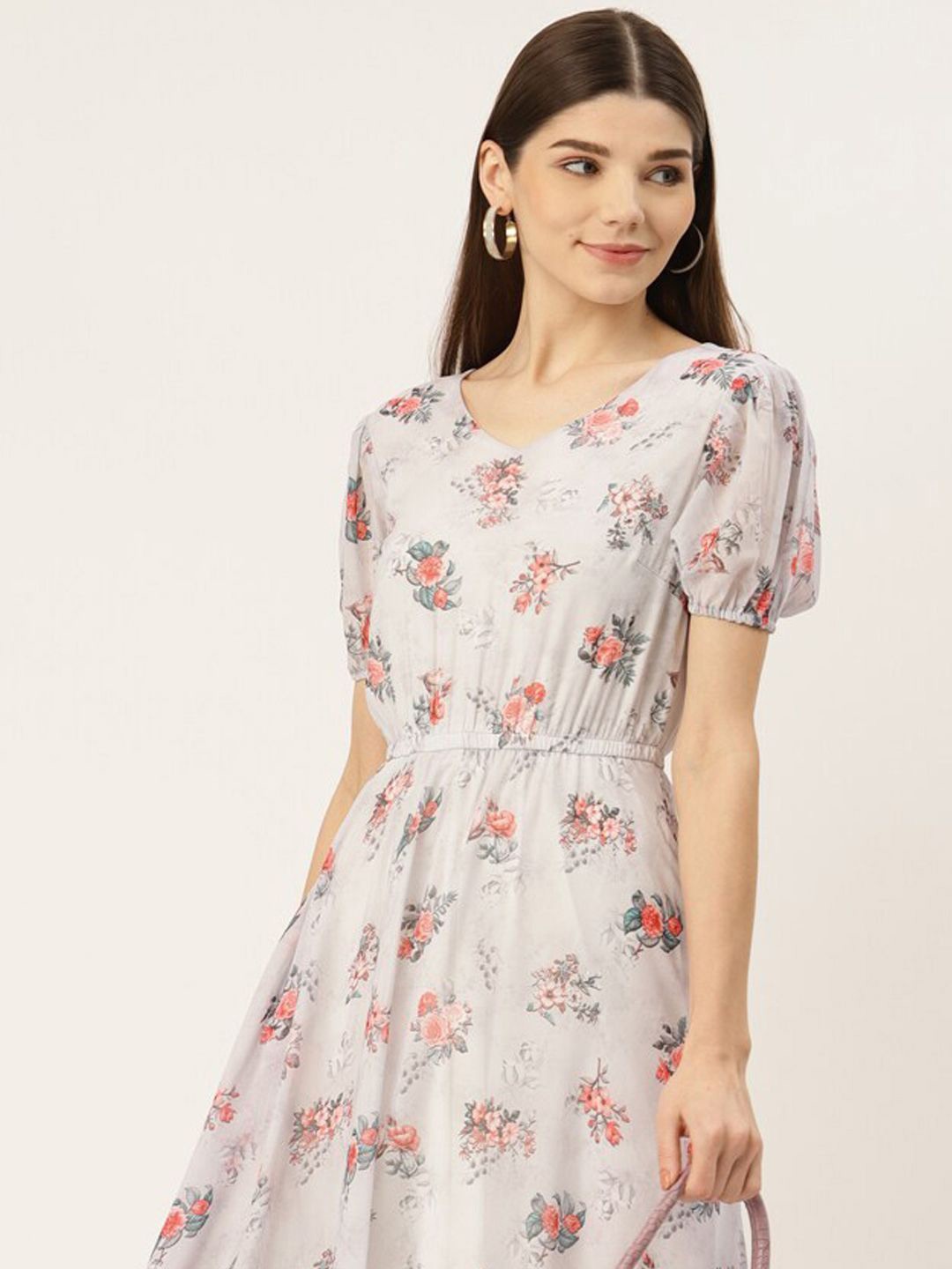 

DressBerry Floral Print Georgette A-Line Dress, White