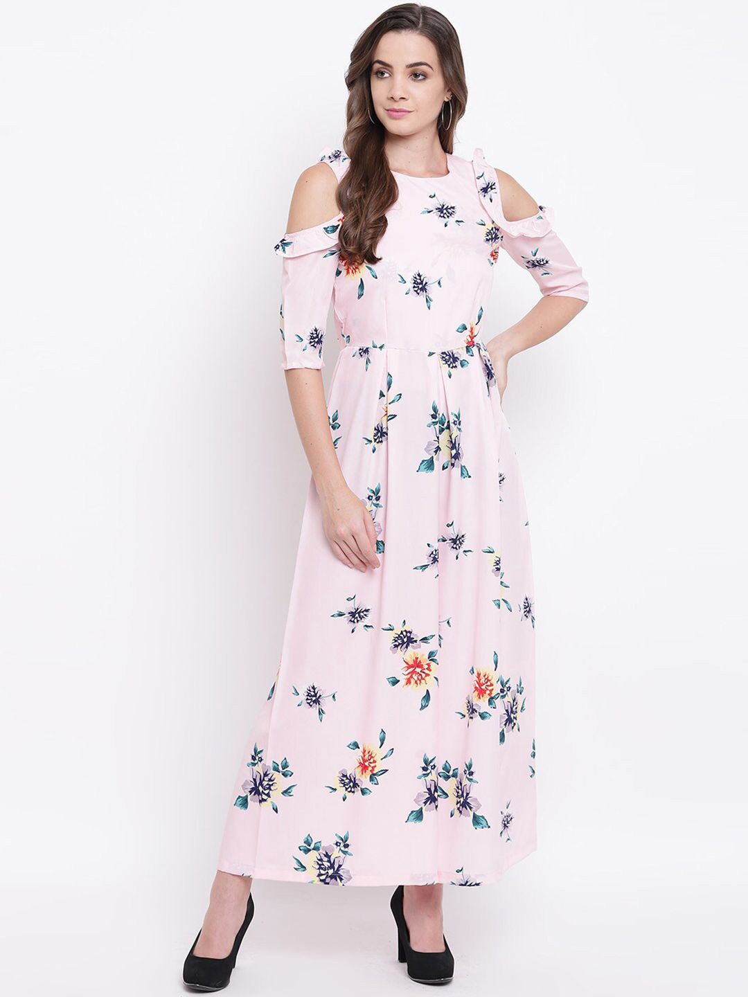 

DressBerry Floral Print Cold-Shoulder Crepe Maxi Dress, Pink