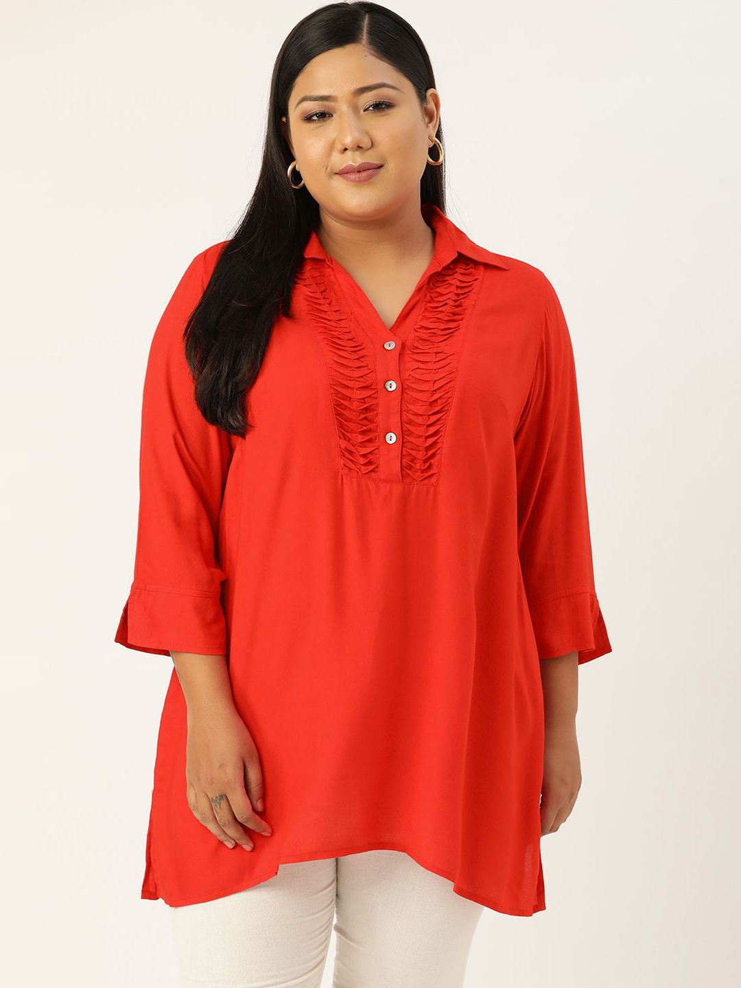 

theRebelinme Women Plus Size Shirt Collar Tunic, Red