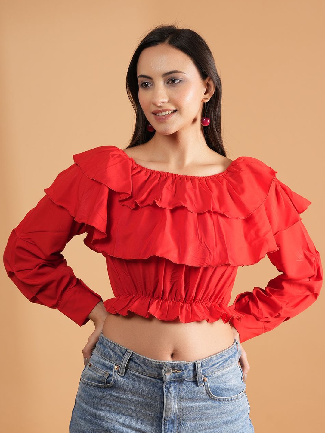 

BAESD Blouson Crop Top, Red