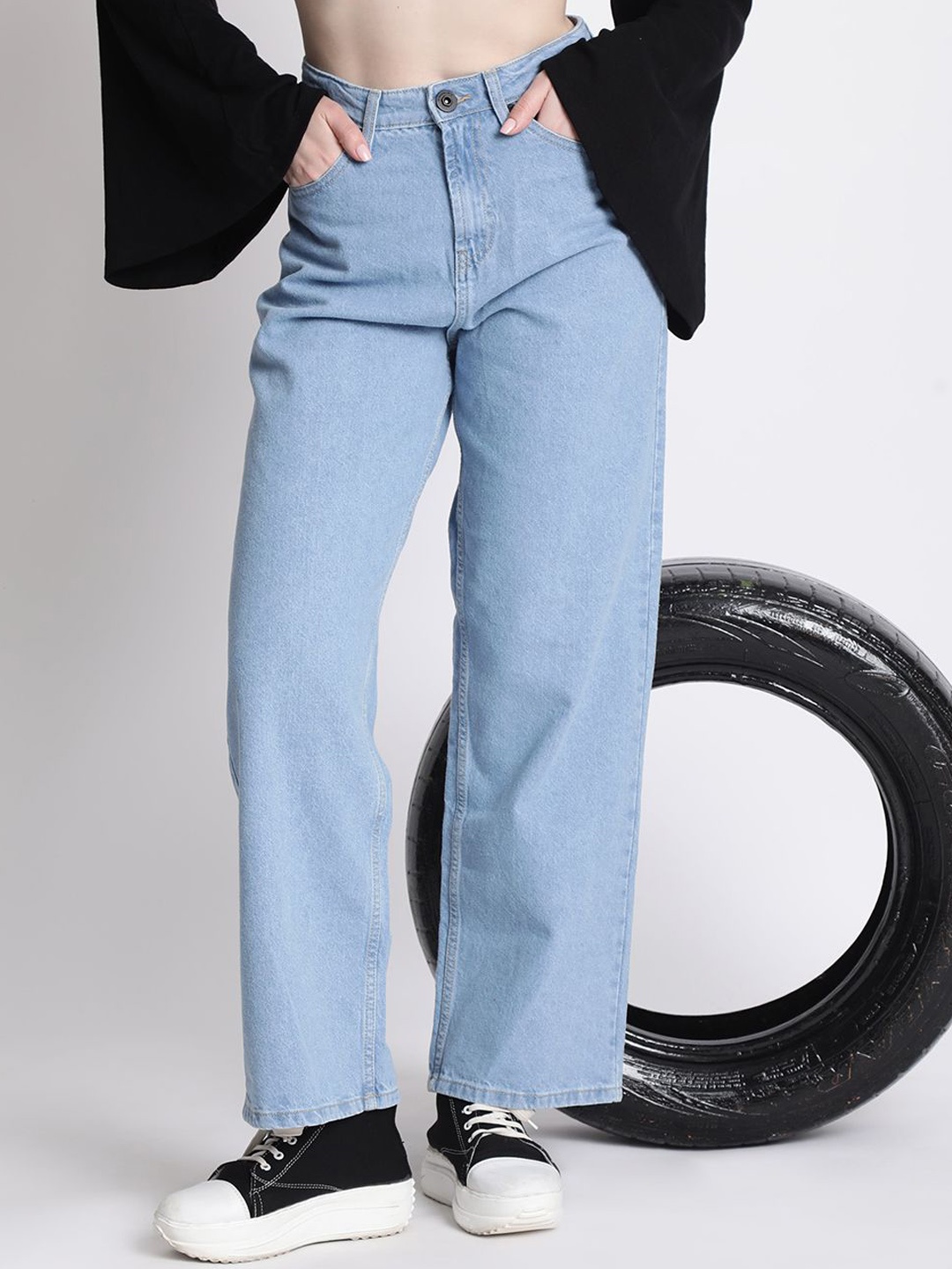 

The Roadster Lifestyle Co Cotton High-Rise Relaxed-Fit Jeans, Blue