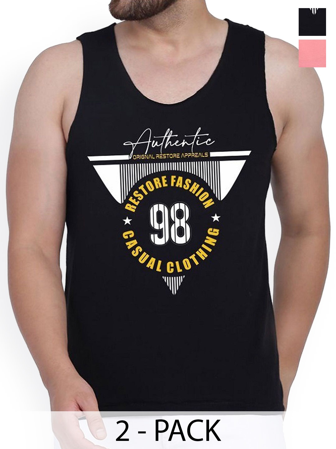 

WOOSTRO Pack Of 2 Printed Sleeveless Innerwear Vests, Black