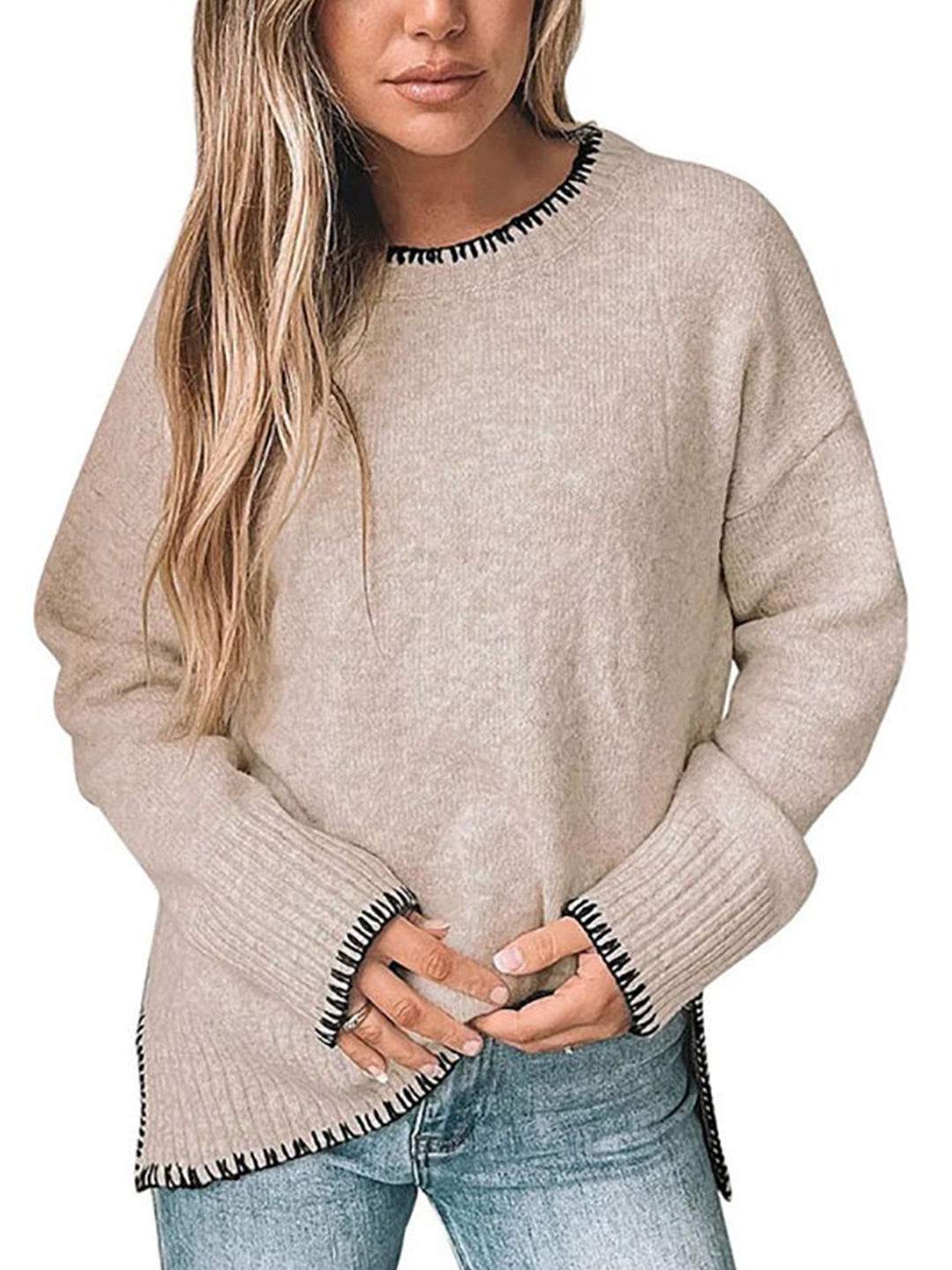 

StyleCast x Revolte Women Cable Knit Pullover, Khaki