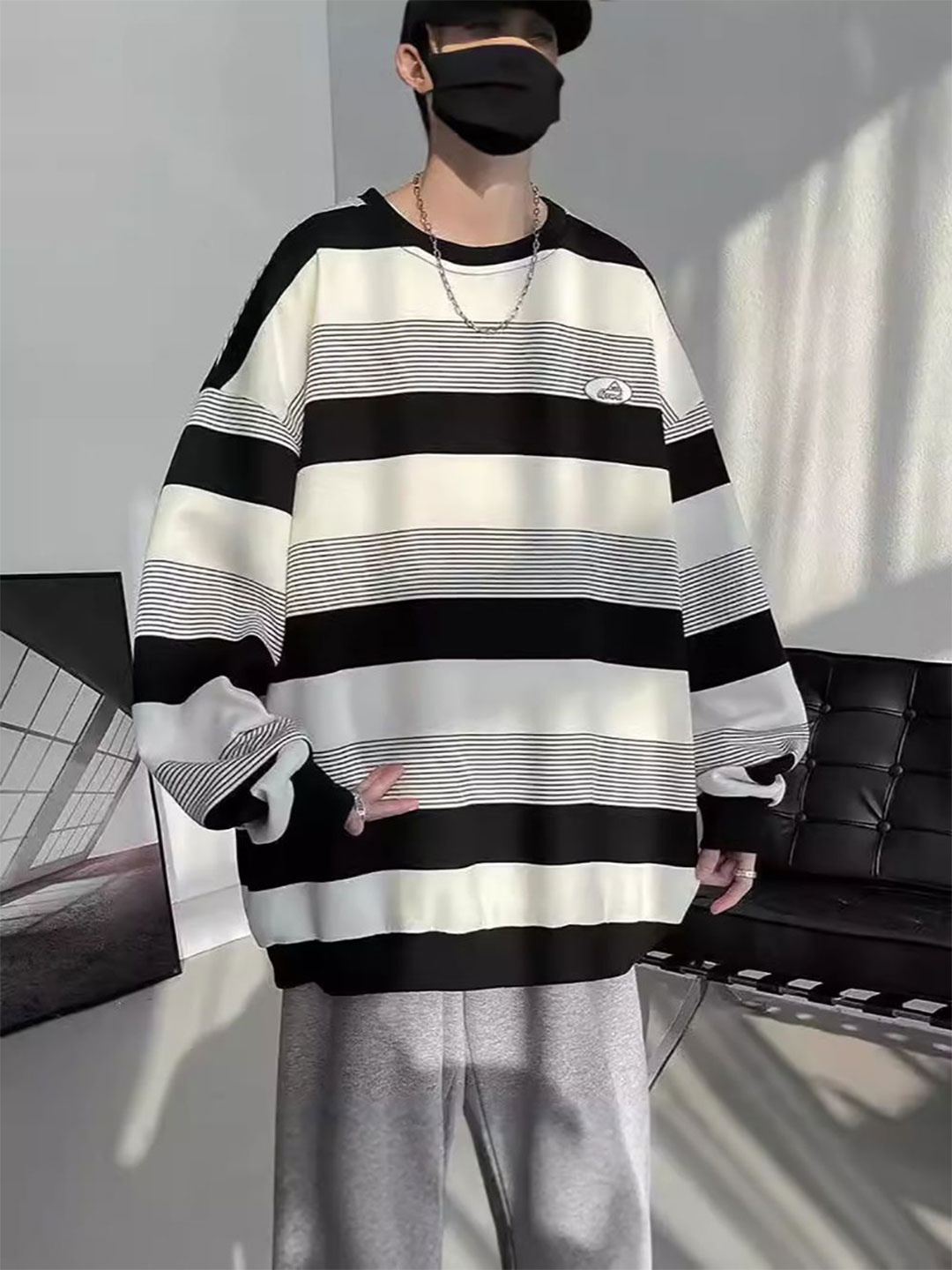

StyleCast x Revolte Men Striped Sweatshirt, Black