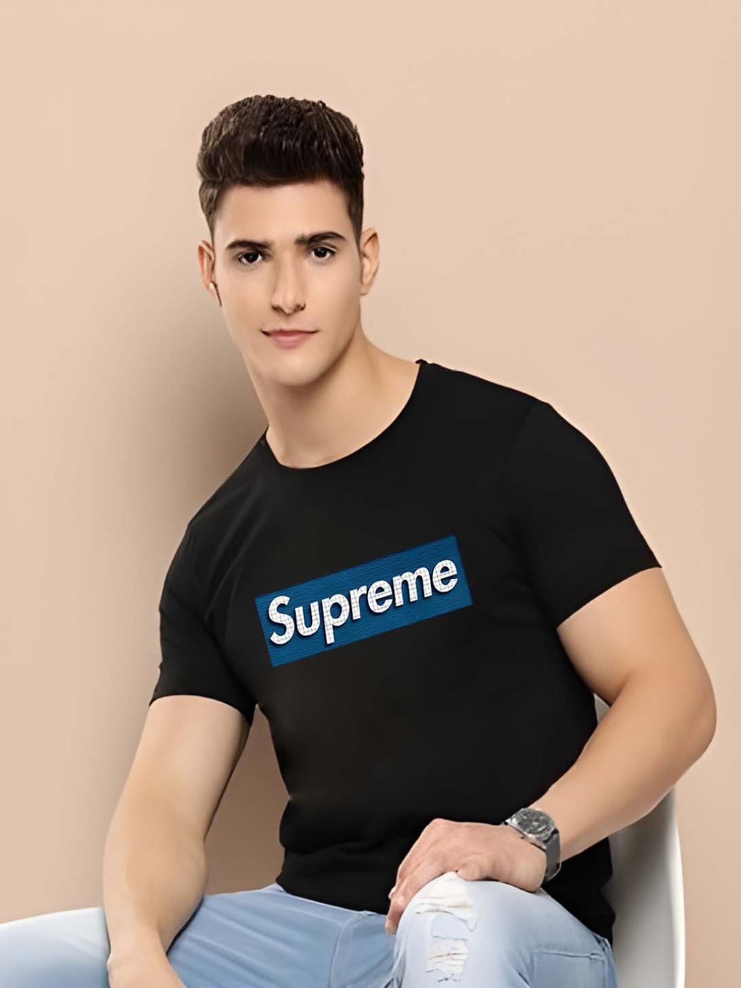 

Krimmple Men Graphic Printed Round Neck Cotton T-shirt, Black