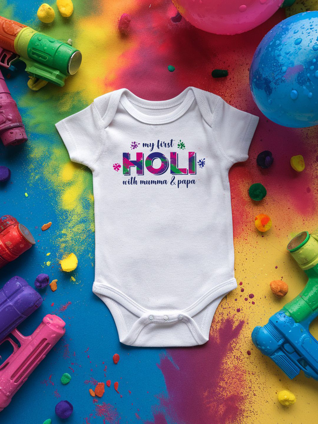 

FFLIRTYGO Infants Holi Printed Cotton Bodysuit, White
