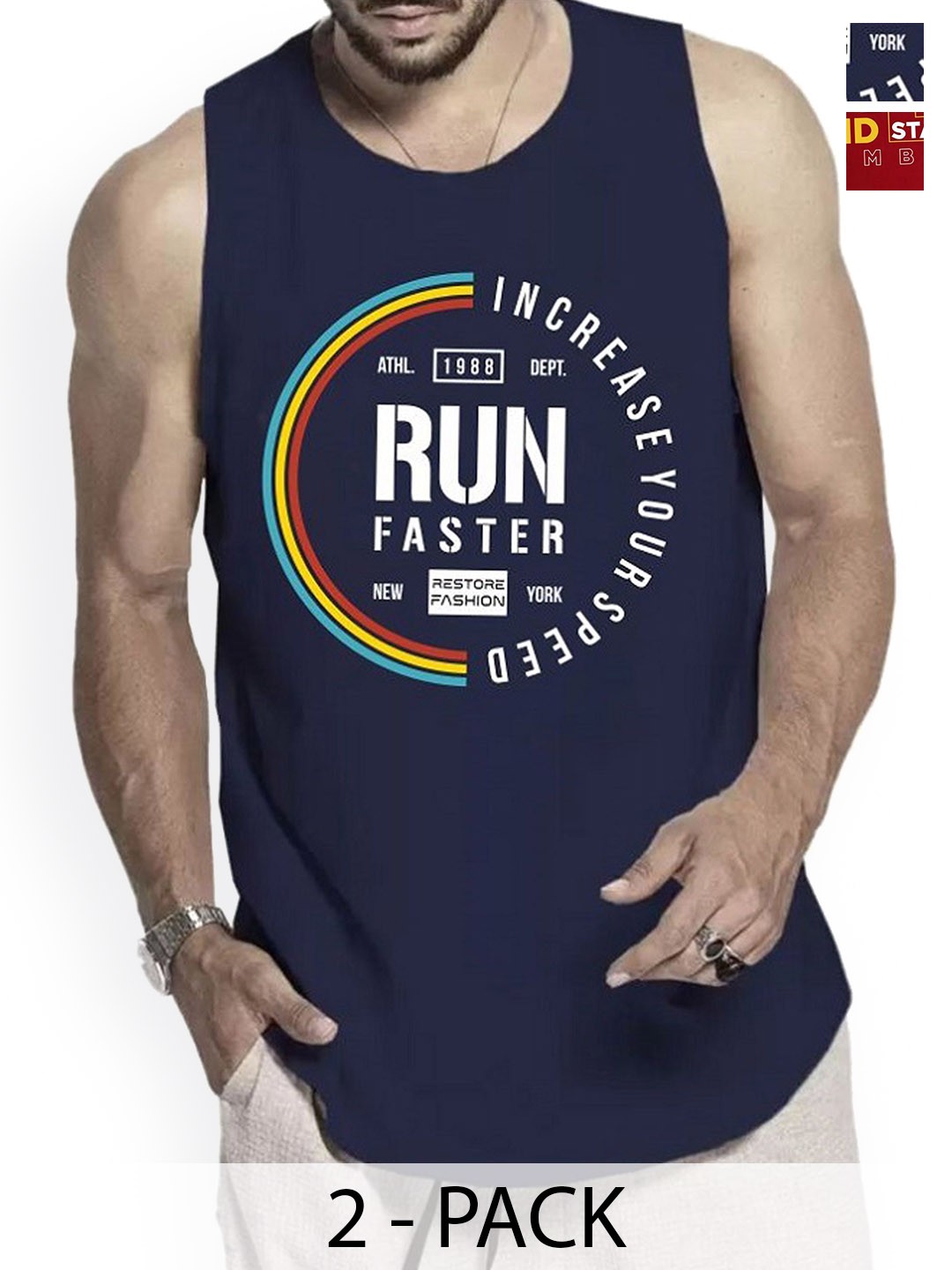 

WOOSTRO Pack Of 2 Printed Combed Cotton Gym Vest RS26 CMB (HARD MAROON) (RUN NAVY)