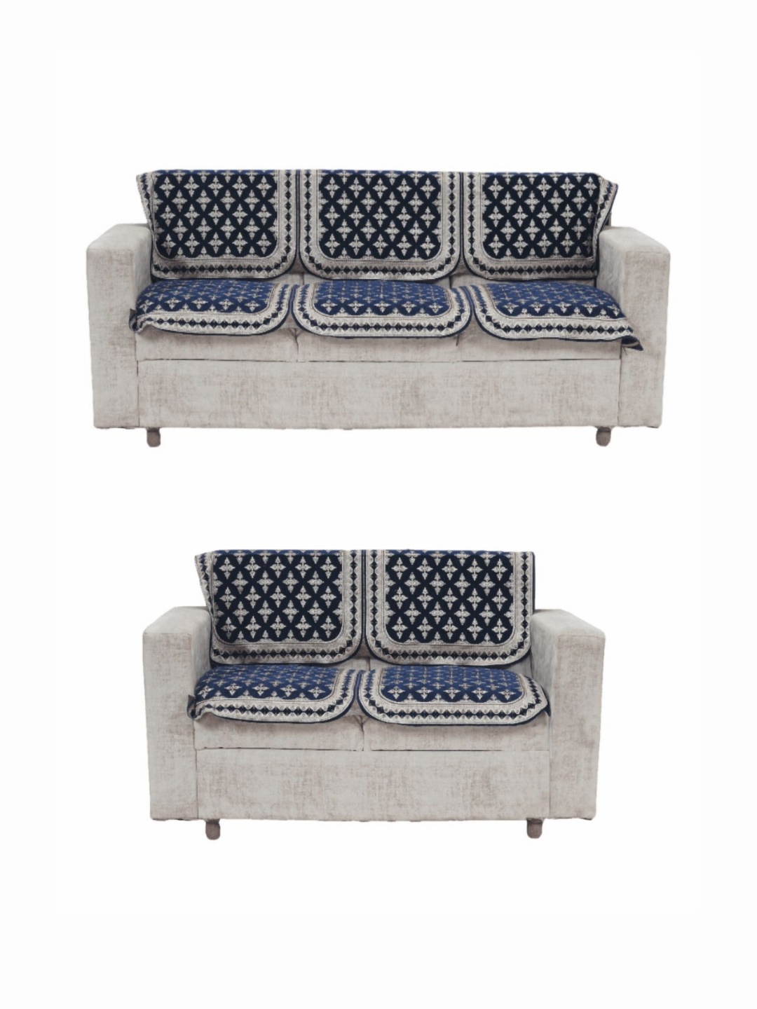 

Fashion Throw Blue & White 4 Pieces Floral Printed 5 Seater Jacquard Sofa Covers