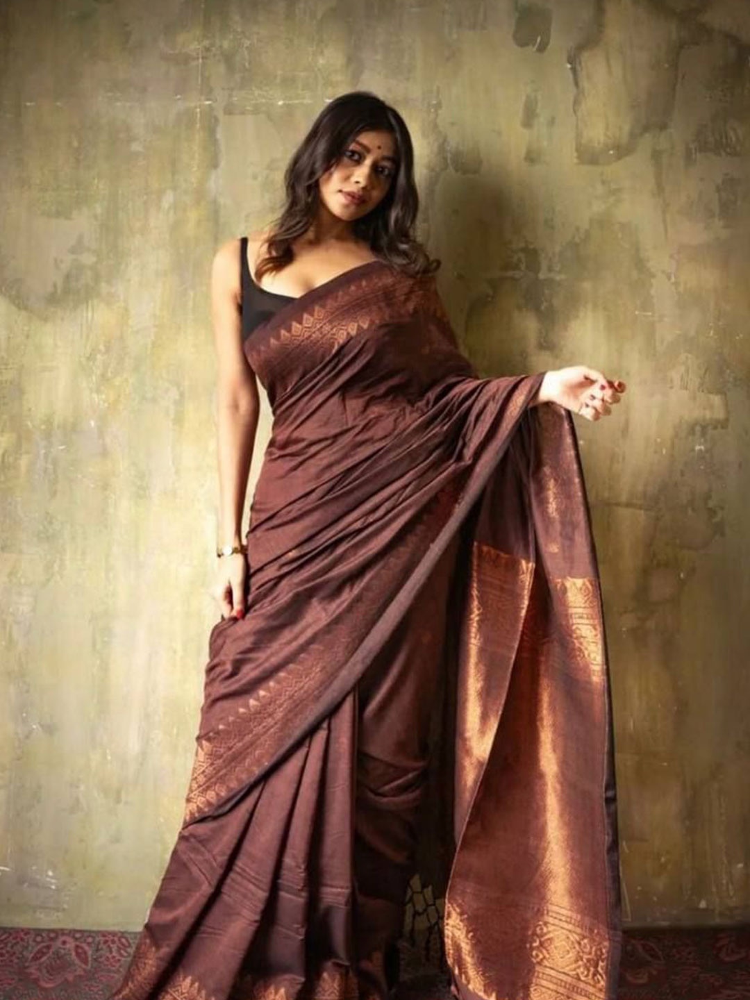 

bansari textiles Woven Design Zari Kanjeevaram Saree, Brown