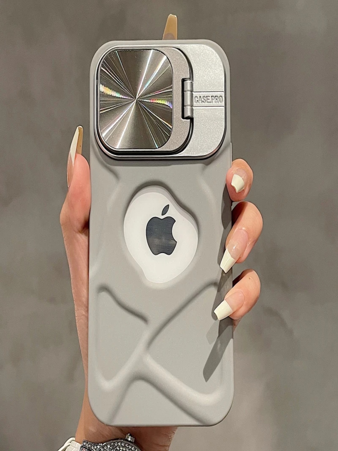 

Luxury Kase LK158 iPhone 16 Plus Invisible Bracket Lens Protection Back Case, Grey