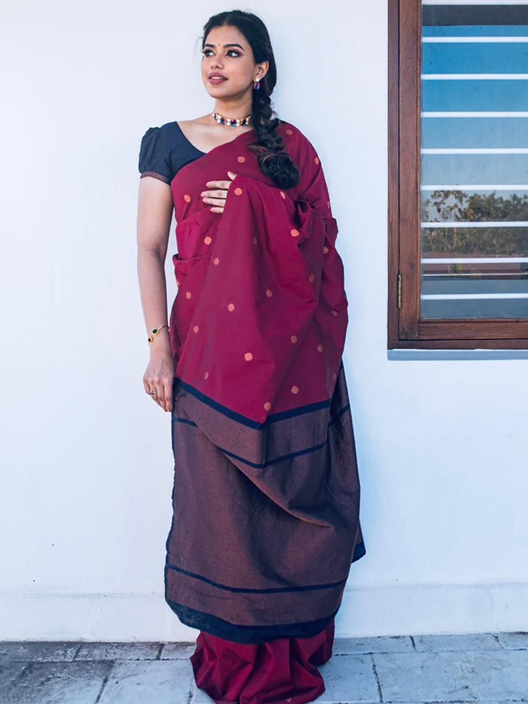 

bansari textiles Woven Design Kanjeevaram Saree, Pink