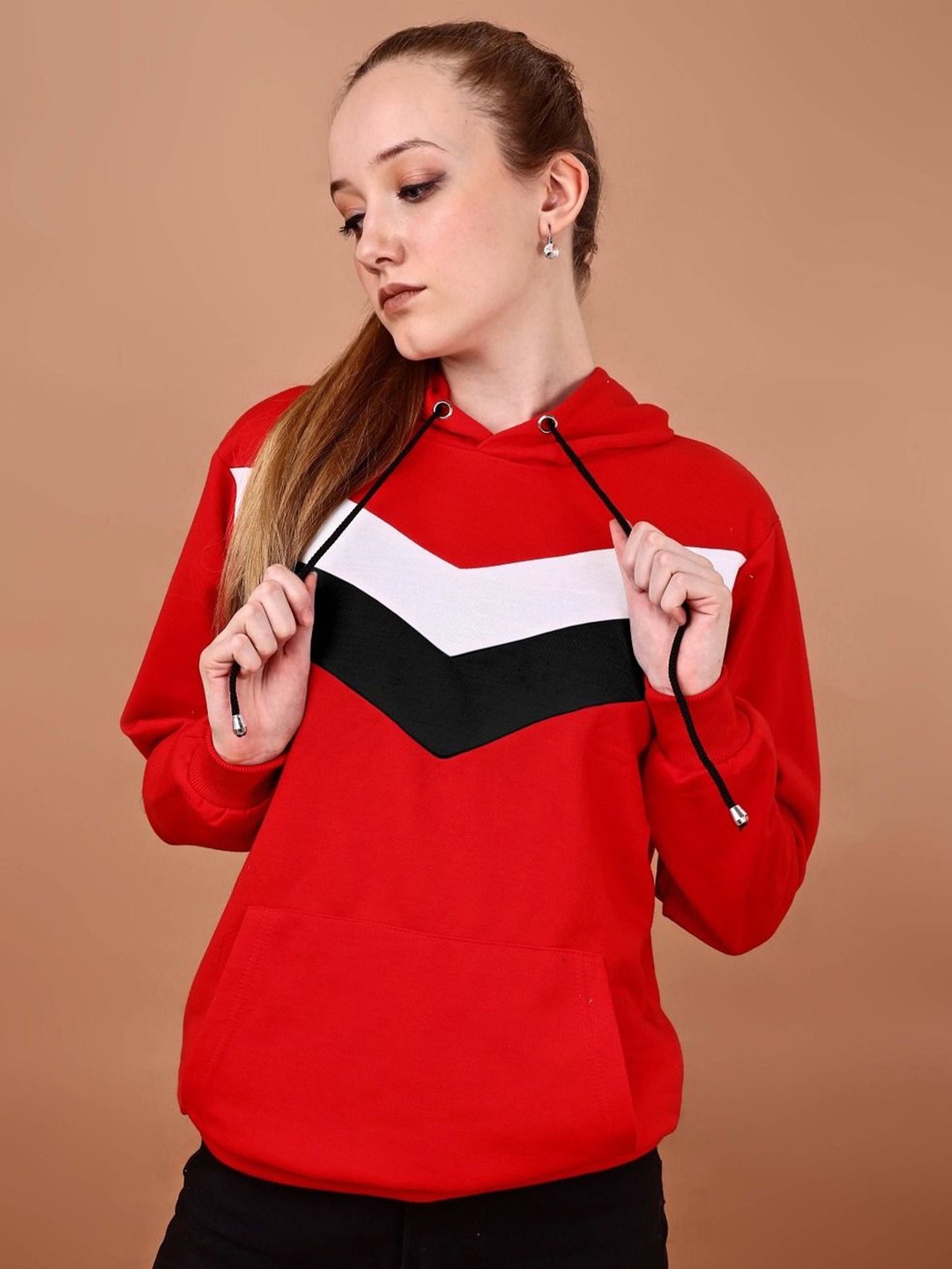 

shriez Women Striped Hooded Pullover Sweatshirt, Black