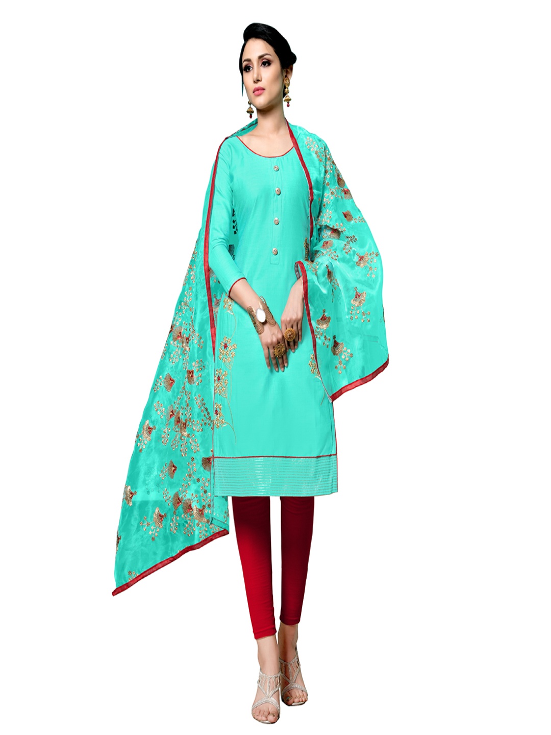 

HERE&NOW Floral Embroidered Unstitched Dress Material, Sea green