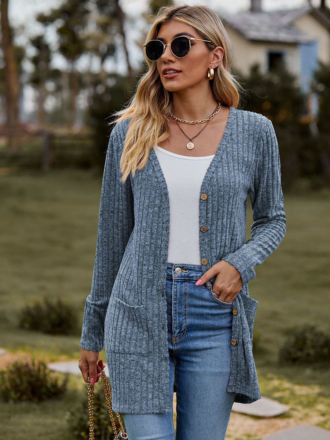 

StyleCast x Revolte Women Striped Longline Cardigan, Blue