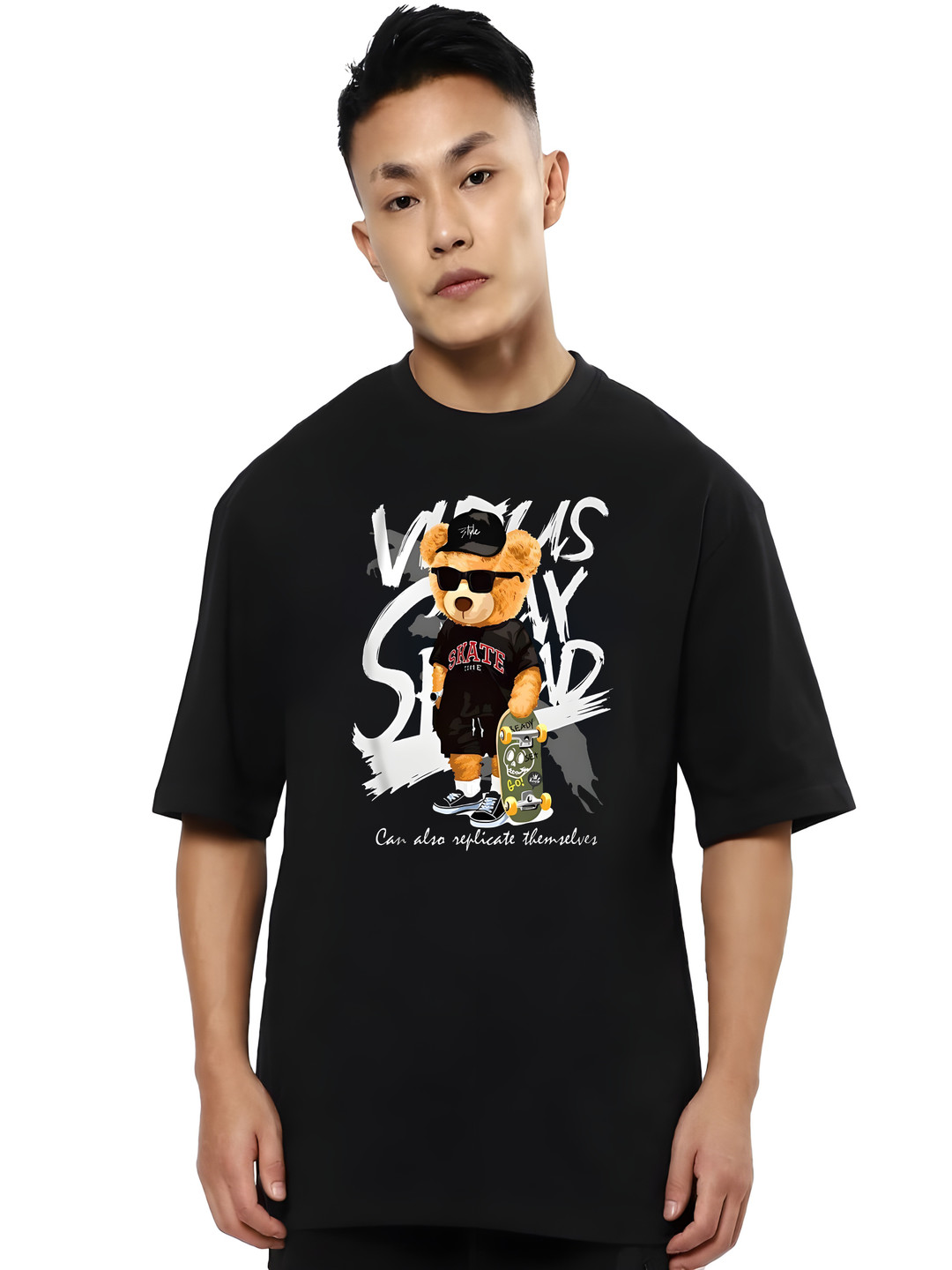 

Krimmple Men Graphic Printed Round Neck Pure Cotton Relaxed Fit T-shirt, Black