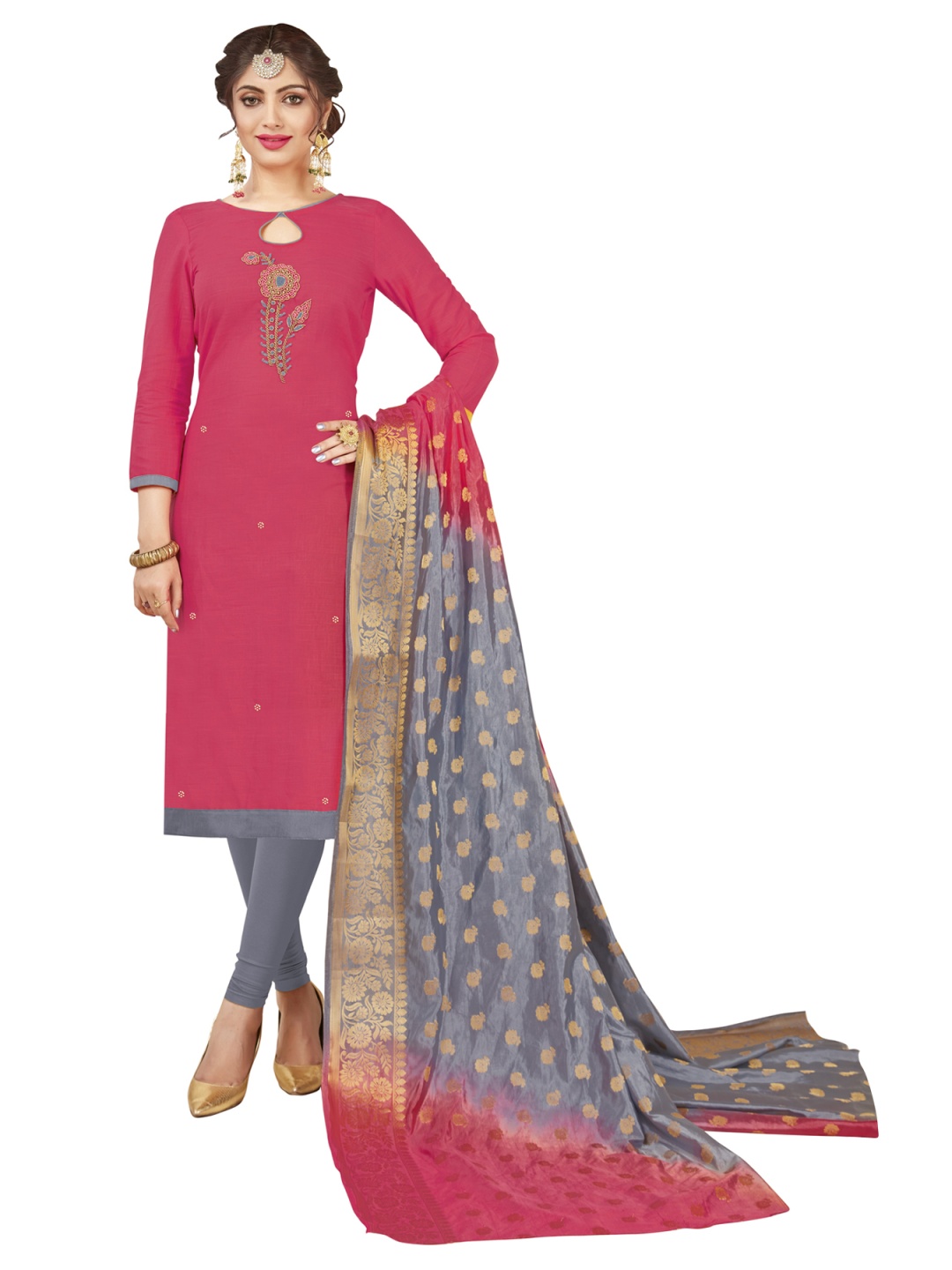 

HERE&NOW Floral Embellished Unstitched Dress Material, Pink