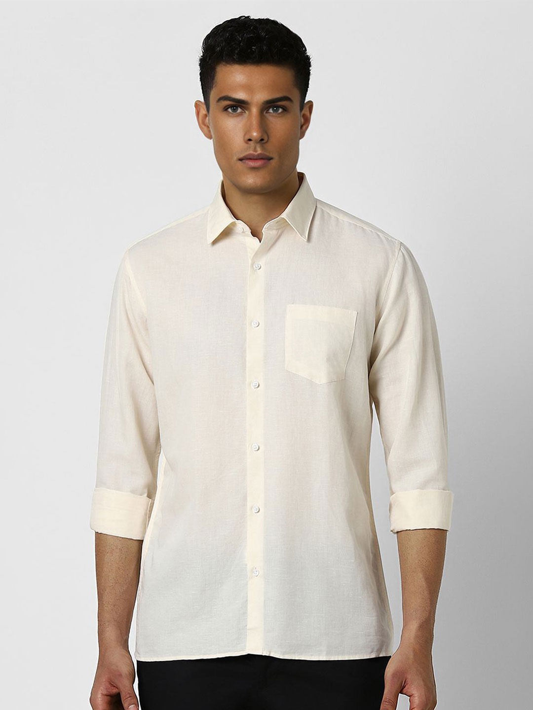 

Van Heusen Men Spread Collar Solid Casual Shirt, Beige