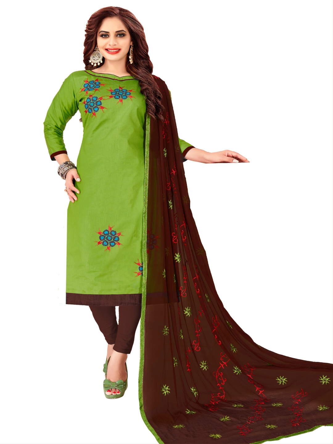 

HERE&NOW Floral Embroidered Unstitched Dress Material, Green