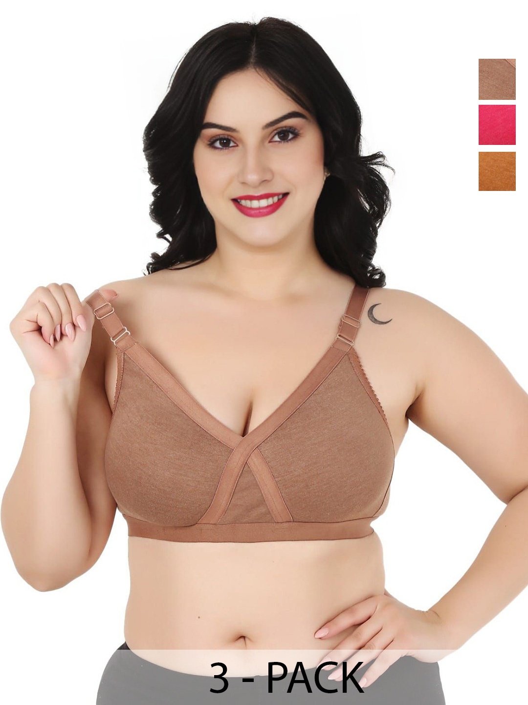 

Boleem Pack Of 3 Full Coverage Bra, Pink
