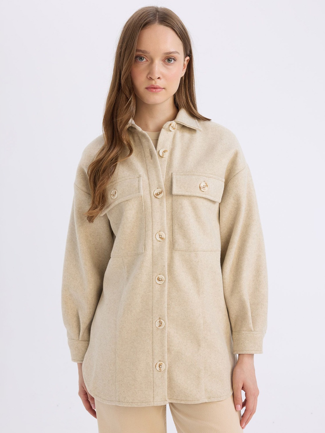 

DeFacto Shirt-Collar Casual Shirt, Cream