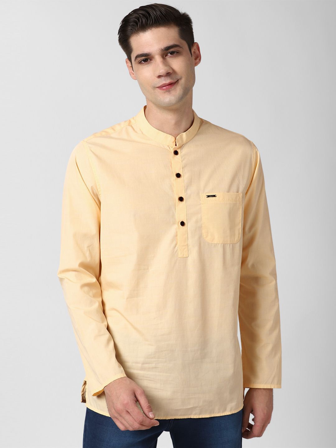 

Peter England Men Band Collar Straight Kurta, Yellow