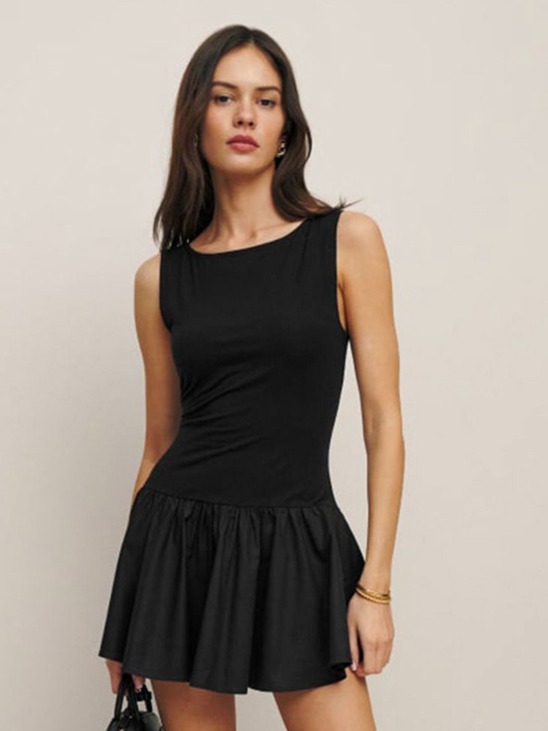 

StyleCast x Revolte Women Round Neck Sleeveless Drop-Waist Dress, Black