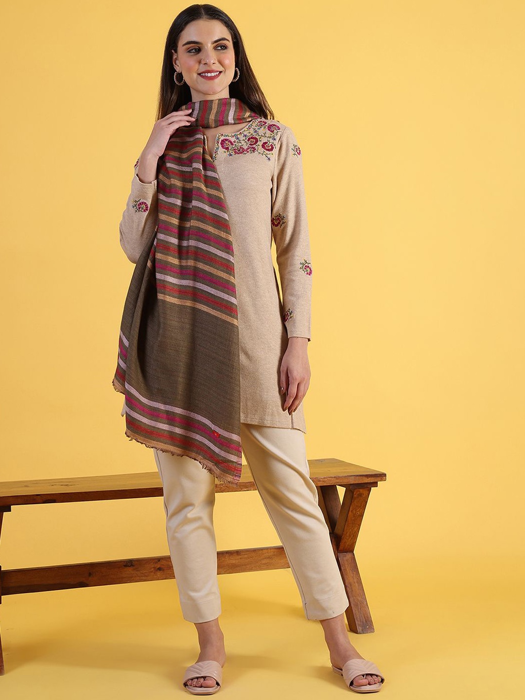 

W Women Striped Woven Design Shawl, Red