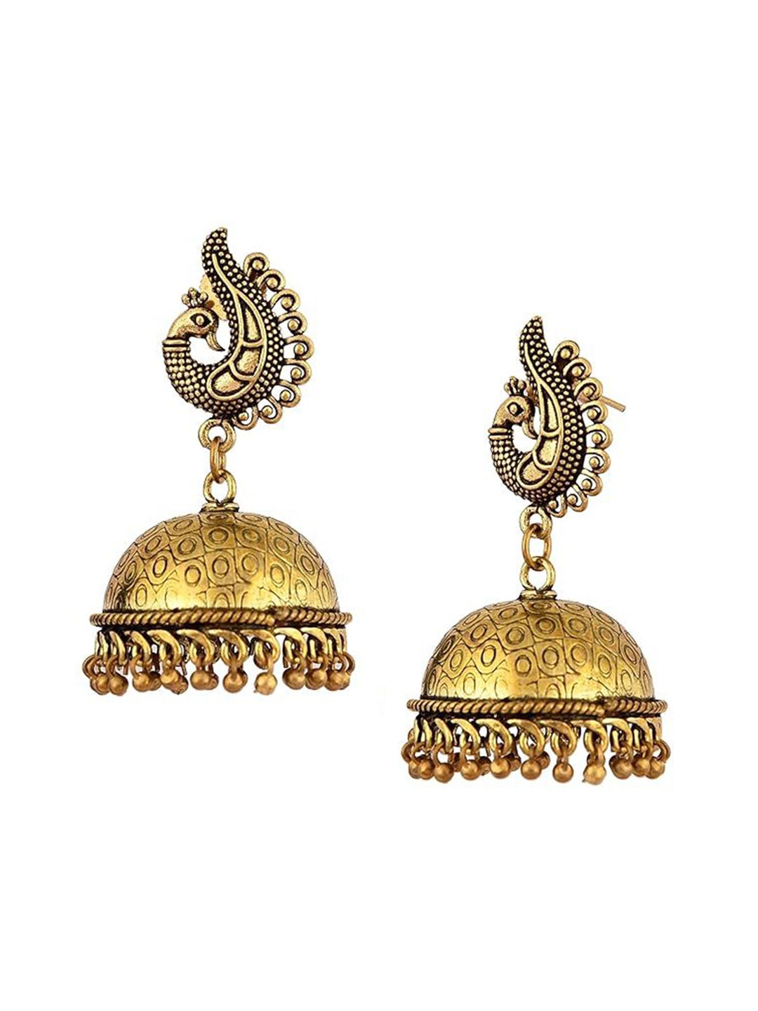 

Kezlin German Silver Gold-Plated Artificial Beaded Dome Shaped Jhumkas