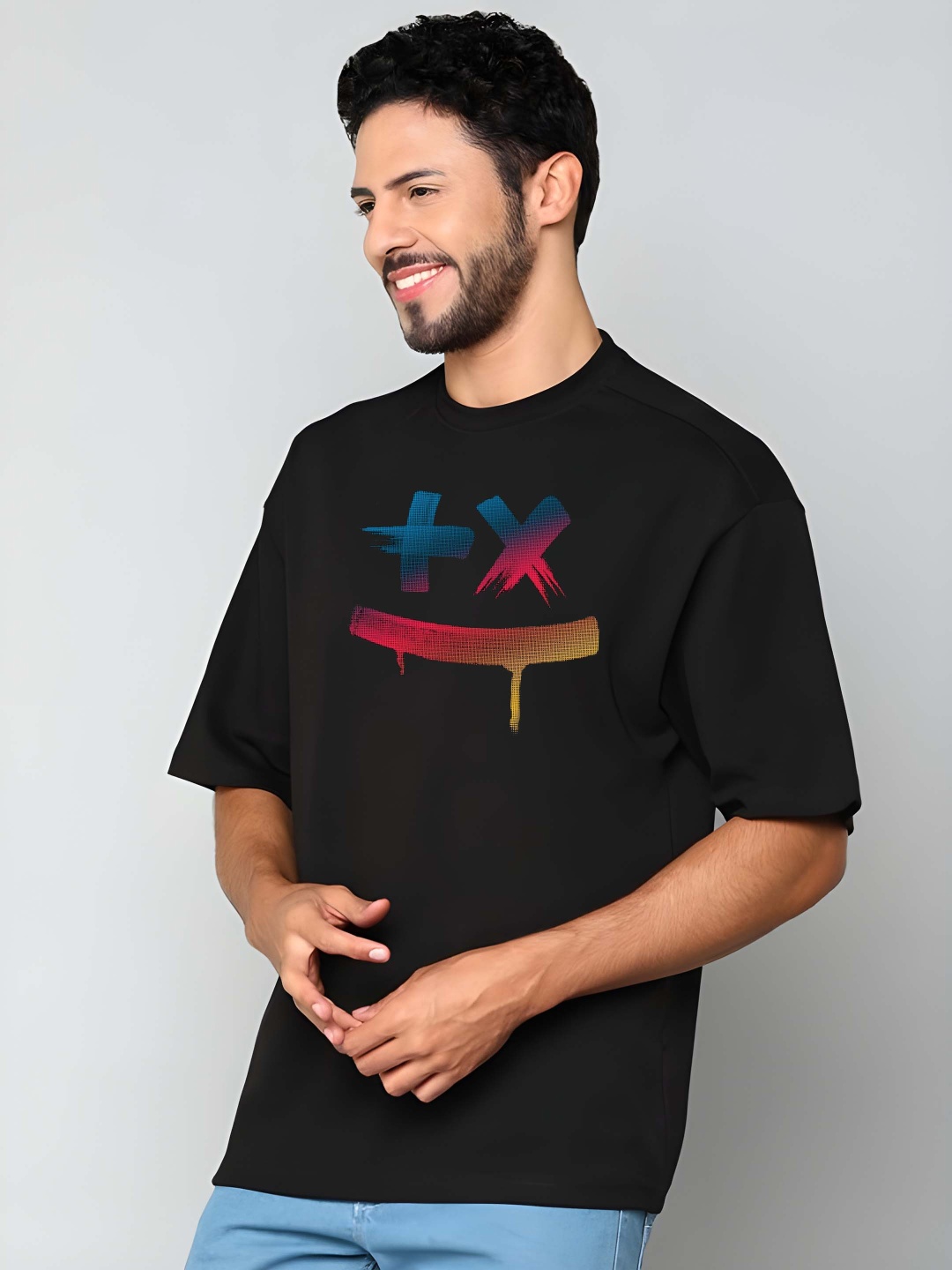 

Krimmple Men Graphic Printed Round Neck Pure Cotton Relaxed Fit T-shirt, Black