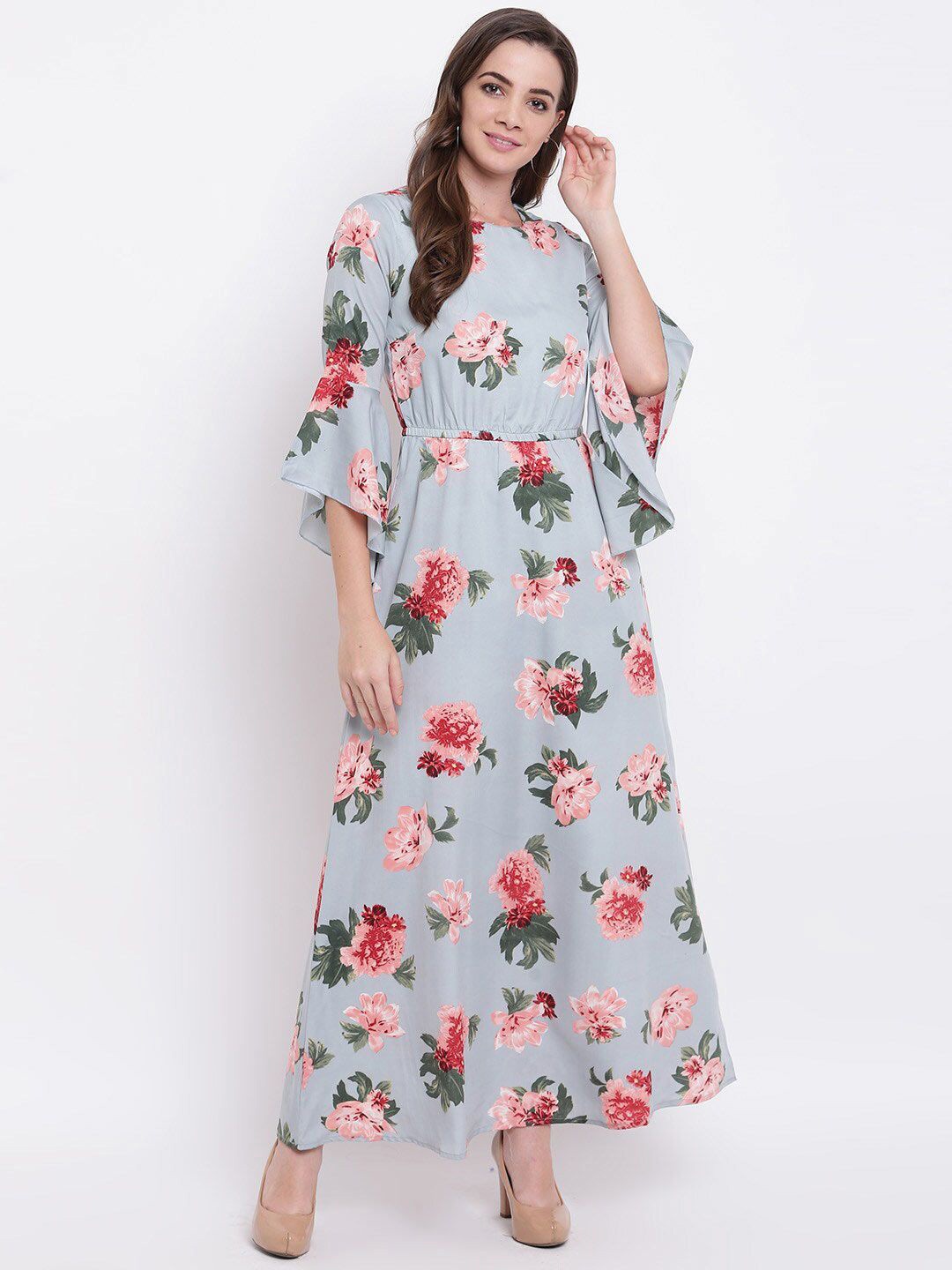 

DressBerry Floral Print Bell Sleeve Crepe Maxi Dress, Blue