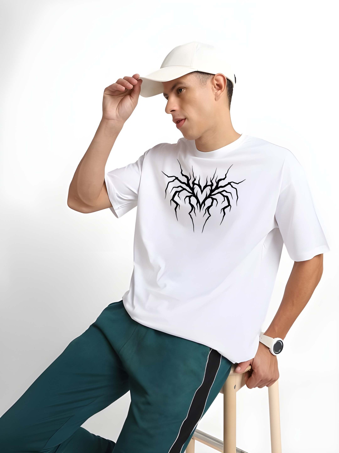 

BOWLIFESTYLE Men Drop-Shoulder Sleeves Pure Cotton T-shirt, White