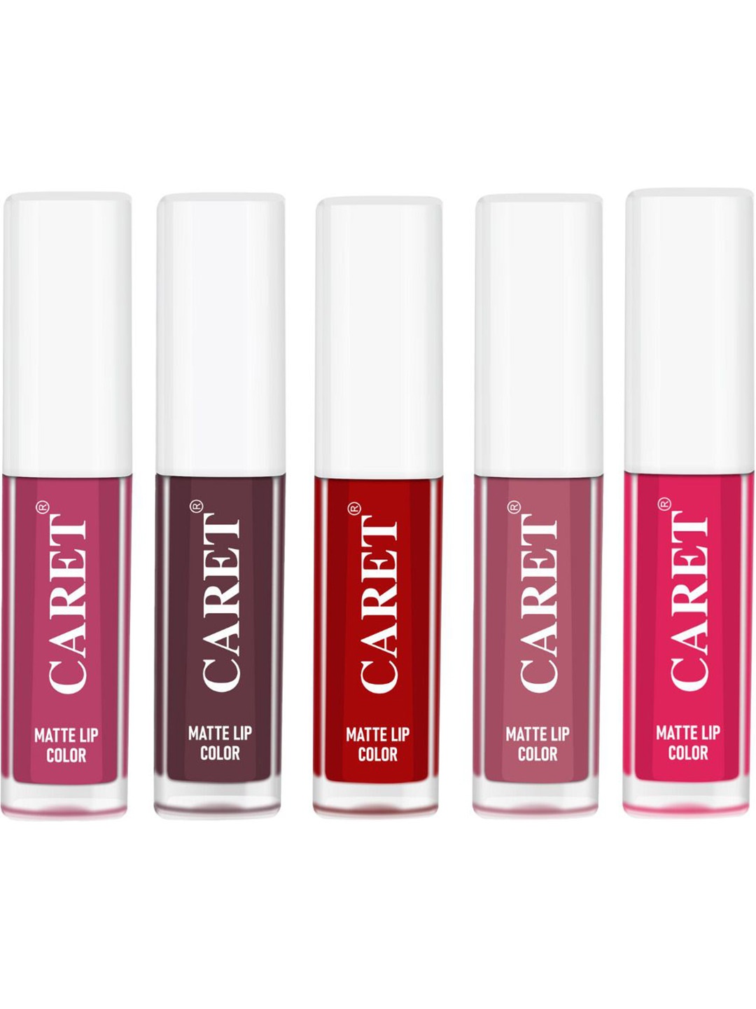 

CARET ORGANIC Sensational Set Of 5 SmudgeProof Liquid Matte Lipsticks-2 ml Each -8-7-3-2-4, Pink