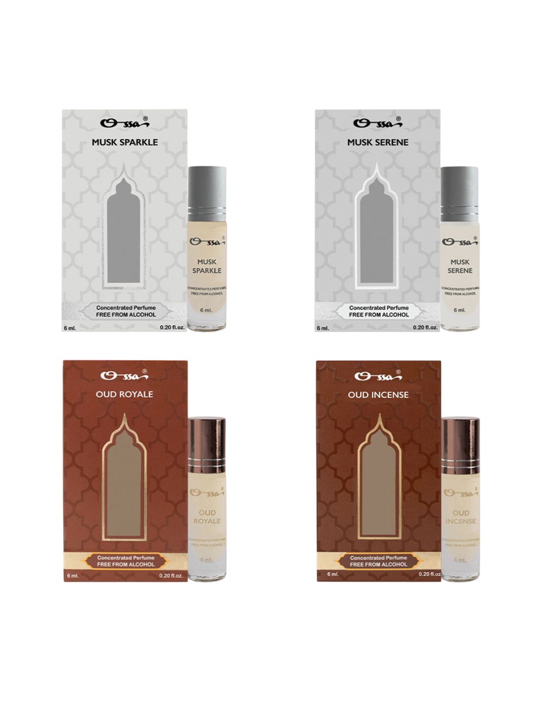 

Ossa Set Of 4 Musk Sparkle, Musk Serene, Oud Royale & Oud Incense Attar - 6 ml Each, White