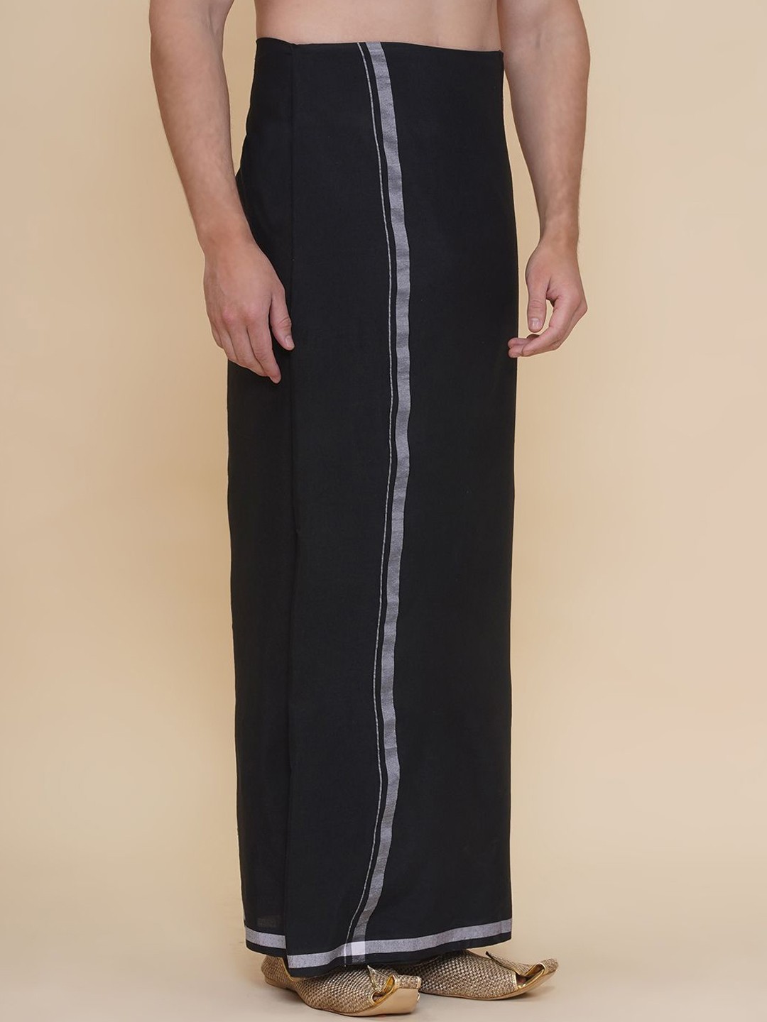

Sethukrishna Men Solid Cotton Dhoti with Border, Black