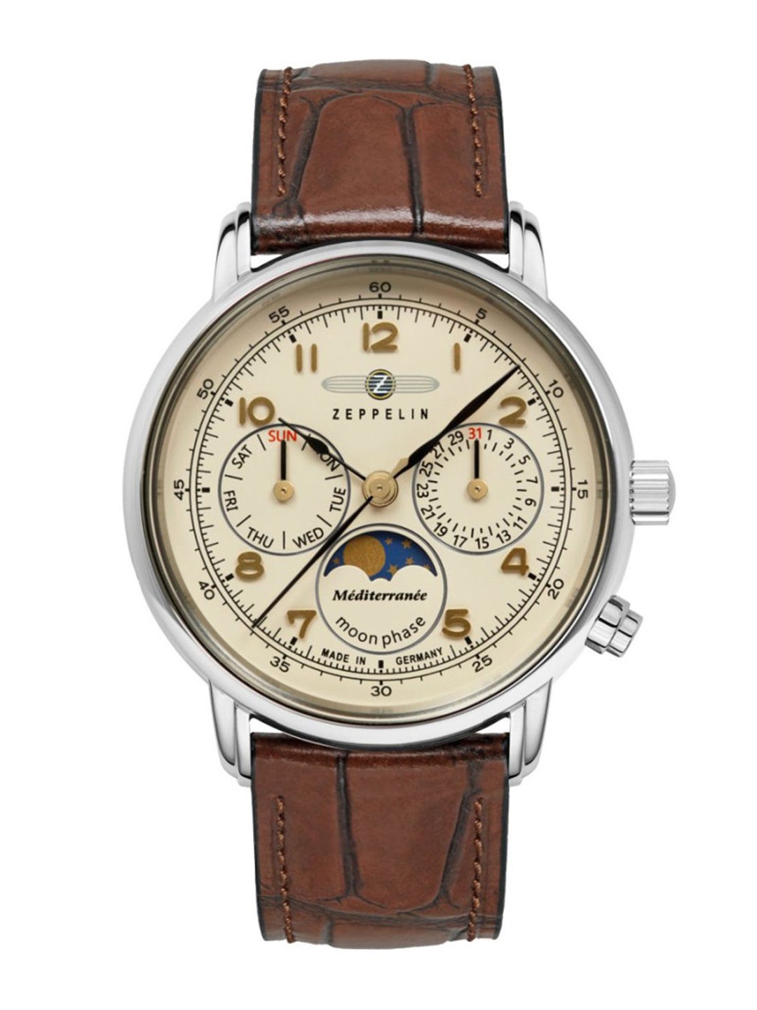 

ZEPPELIN Men Dial & Leather Textured Straps Analogue Multi Function Watch 96375, Beige