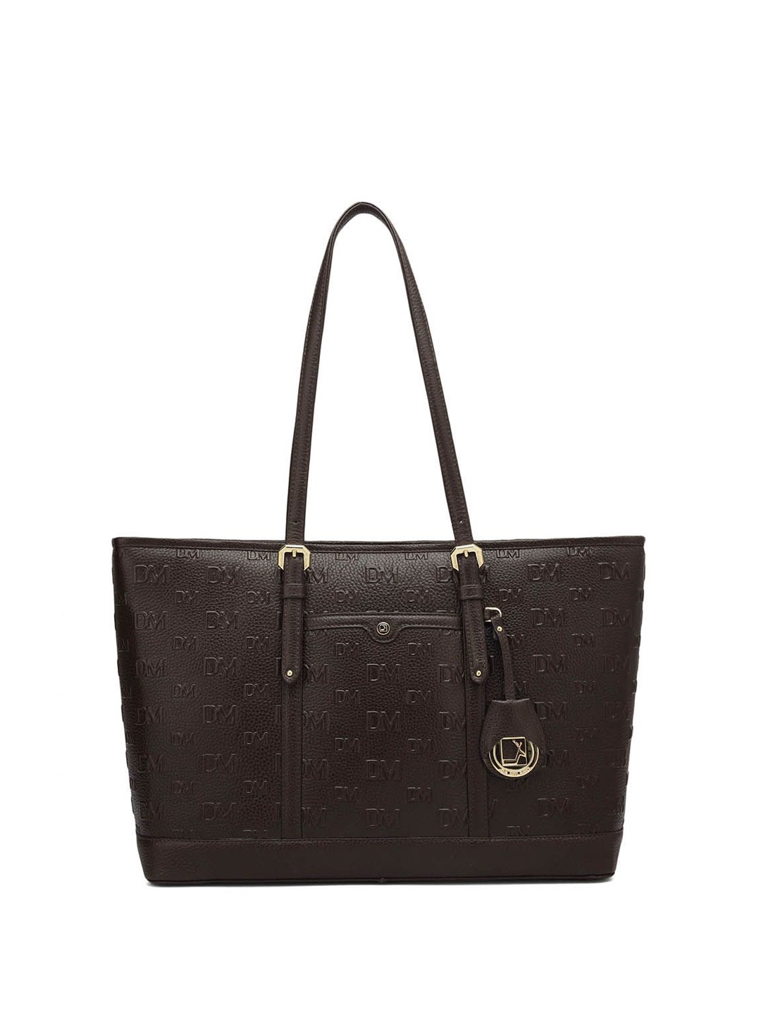 

Da Milano Women Typography Printed Shopper Leather Tote Bag, Brown