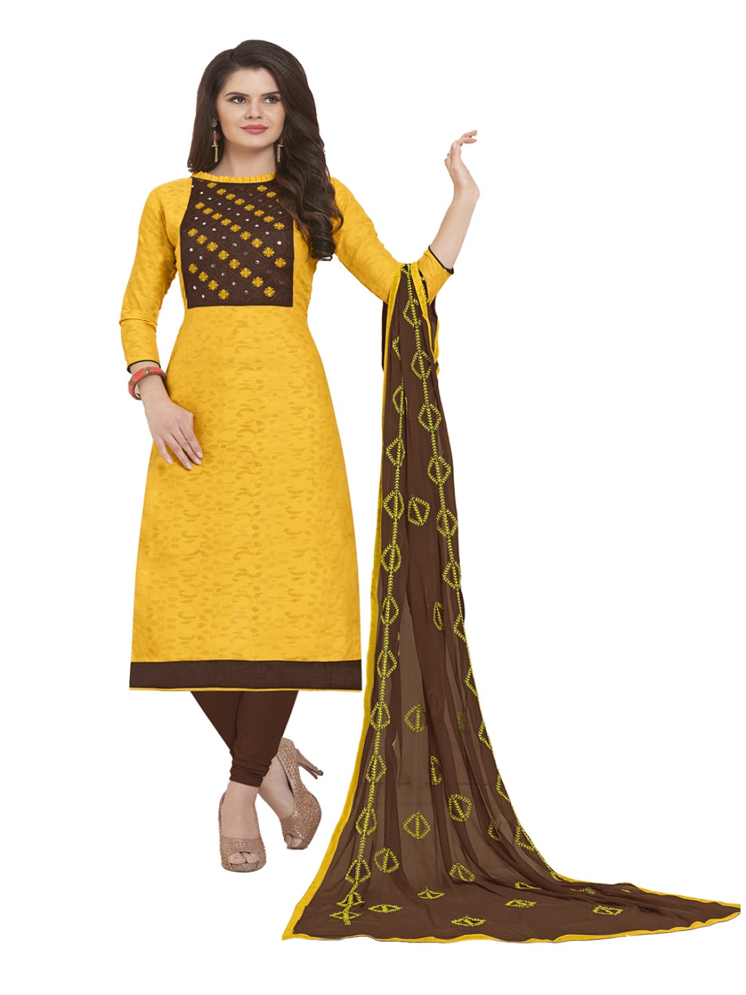 

HERE&NOW Floral Embroidered Unstitched Dress Material, Yellow