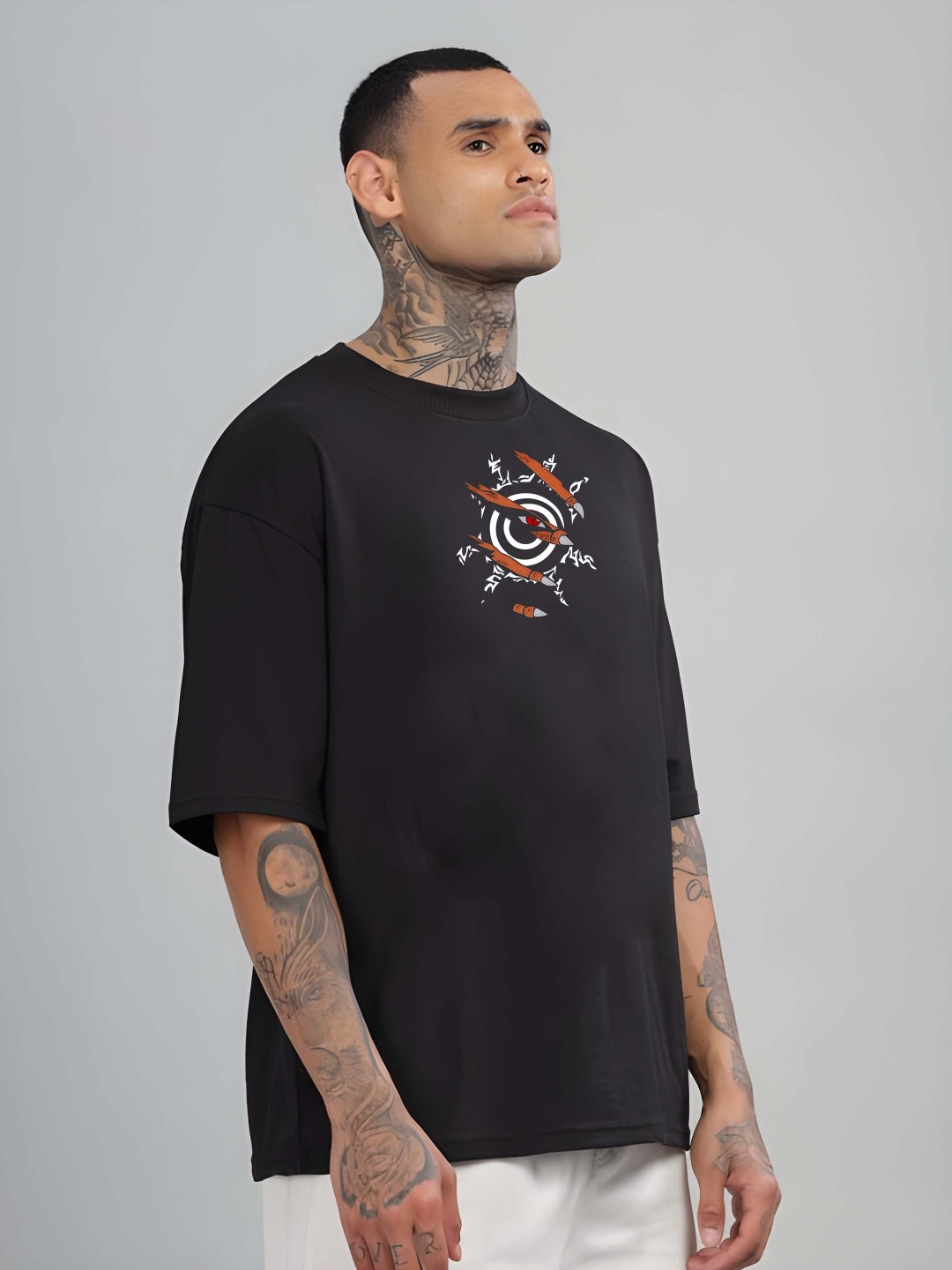 

Krimmple Men Drop-Shoulder Sleeves Pure Cotton T-shirt, Black