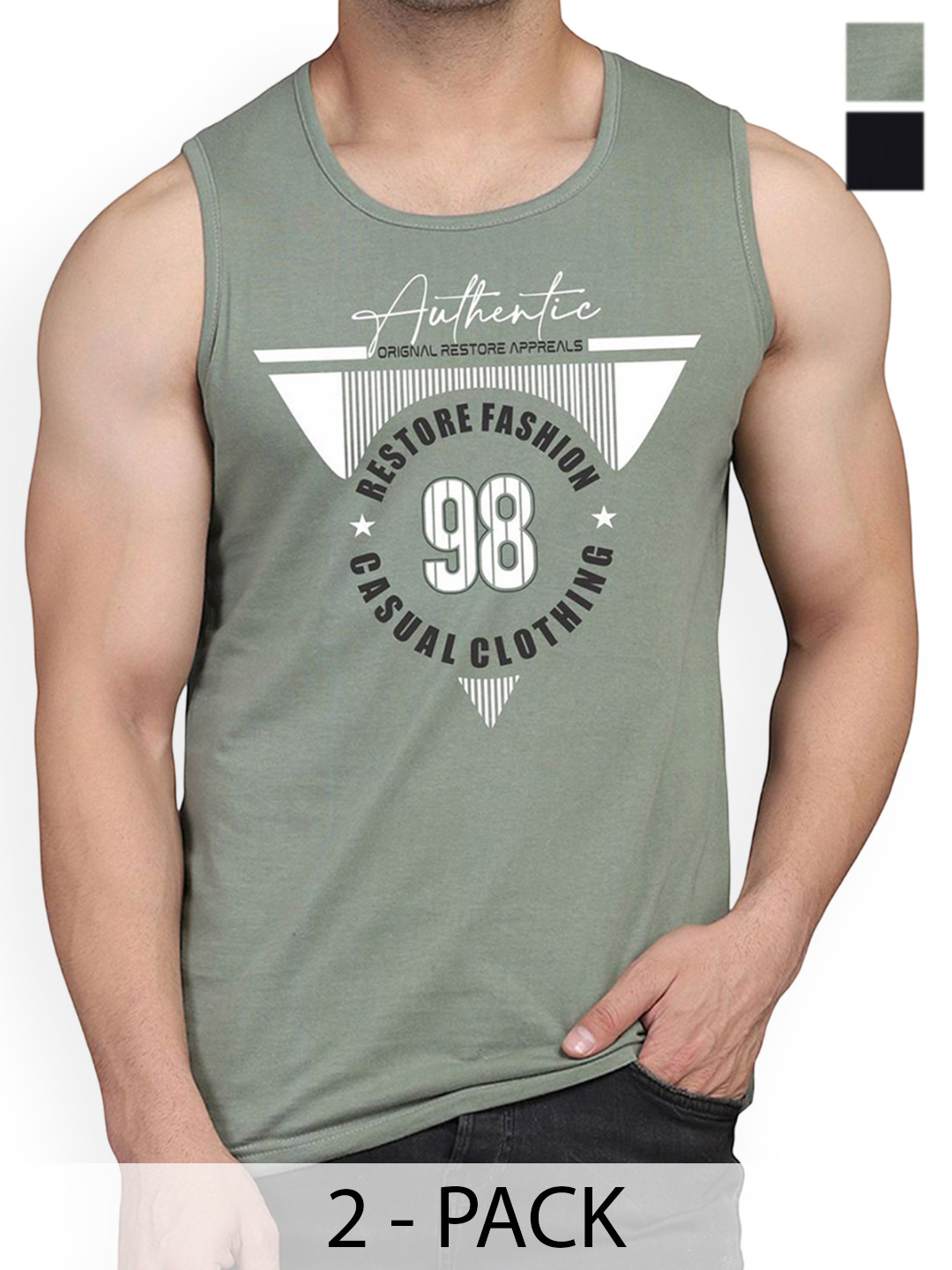 

WOOSTRO Pack Of 2 Printed Sleeveless Innerwear Vests, Black