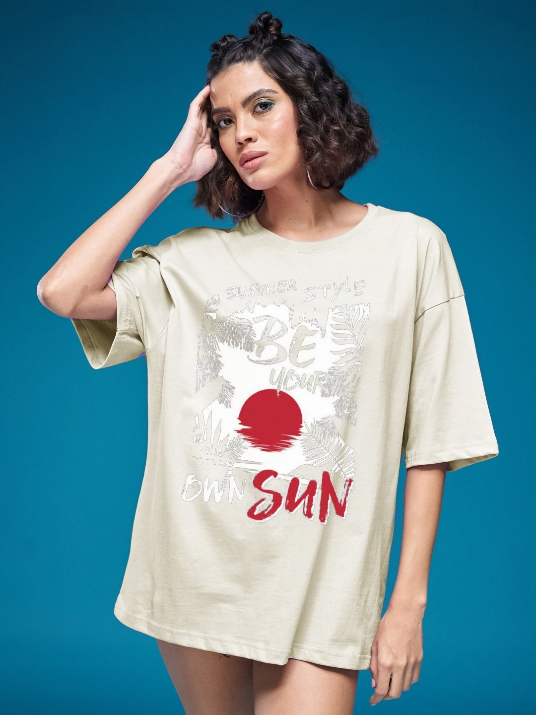 

SMARTEES Women Graphic Printed Round Neck Cotton Oversized T-shirt, Green