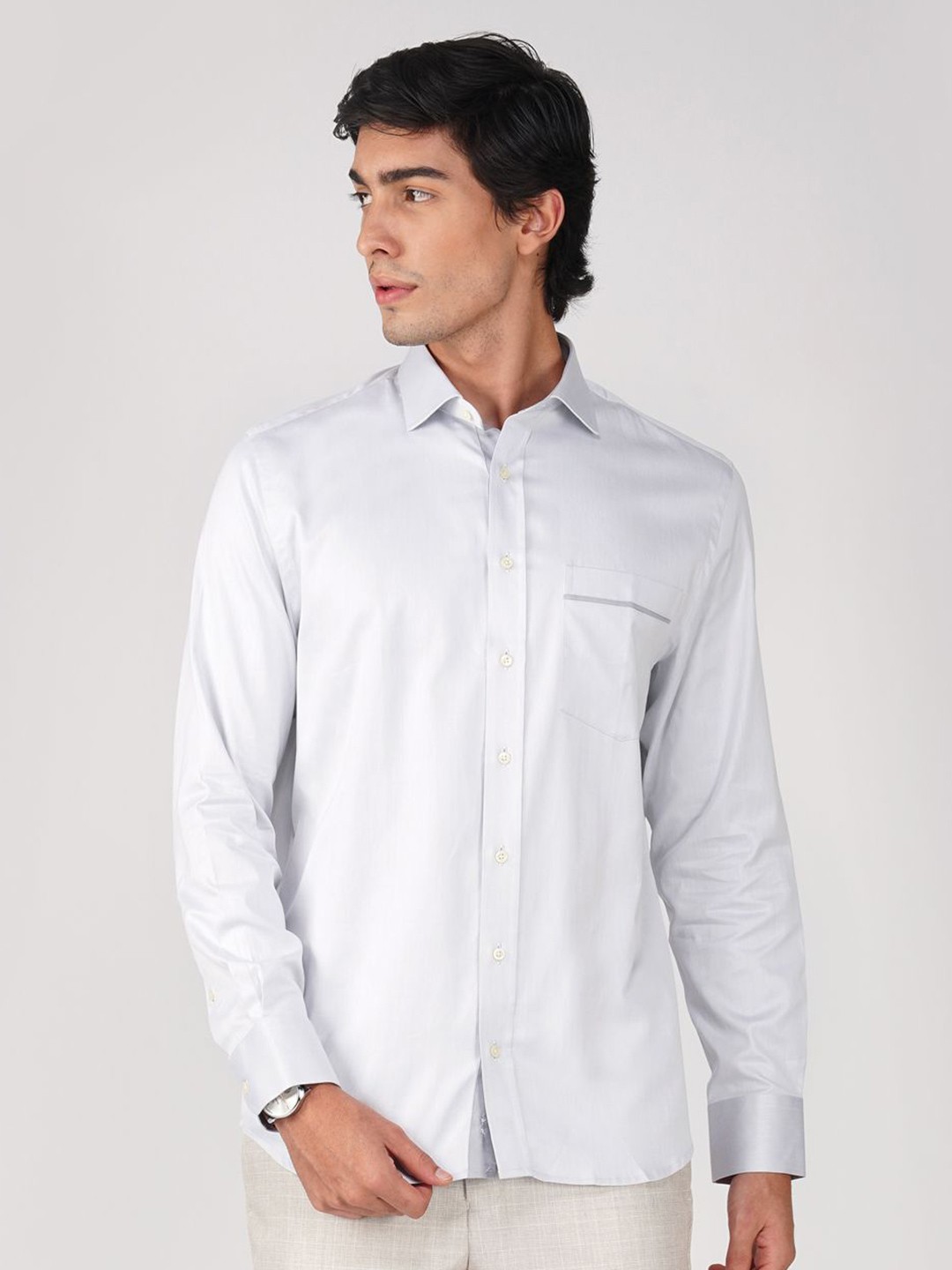 

FASHION FORMAL Men Classic Fit Spread Collar Solid Cotton Formal Shirt, Grey