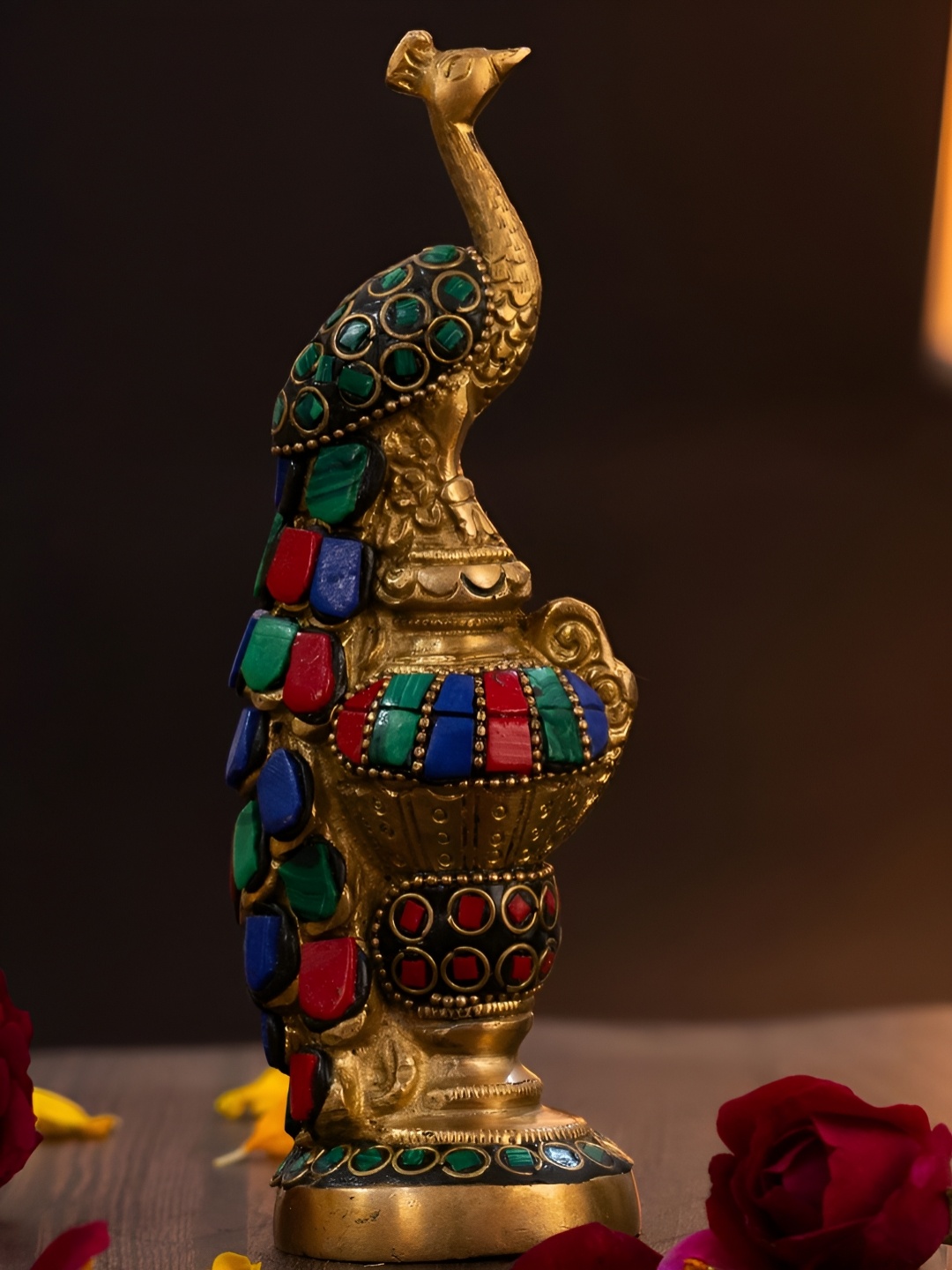 

The Advitya Gold-Toned And Green Peacock Figurine Showpiece