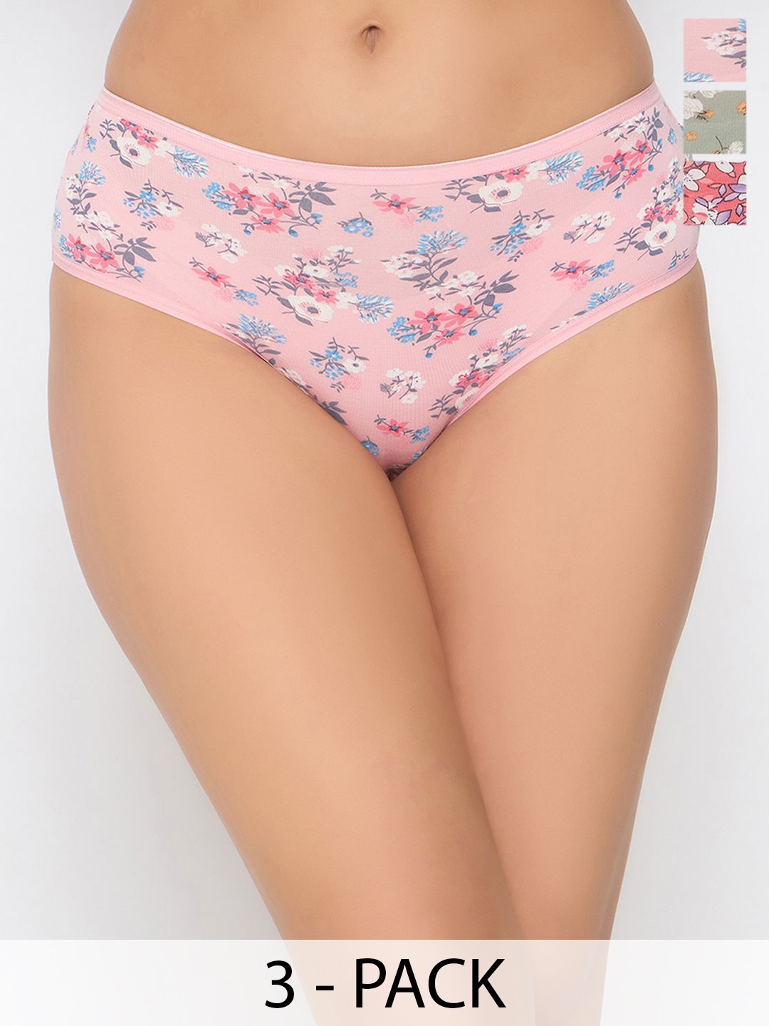

Clovia Pack Of 3 Printed Mid-Rise Hipster Briefs, Pink