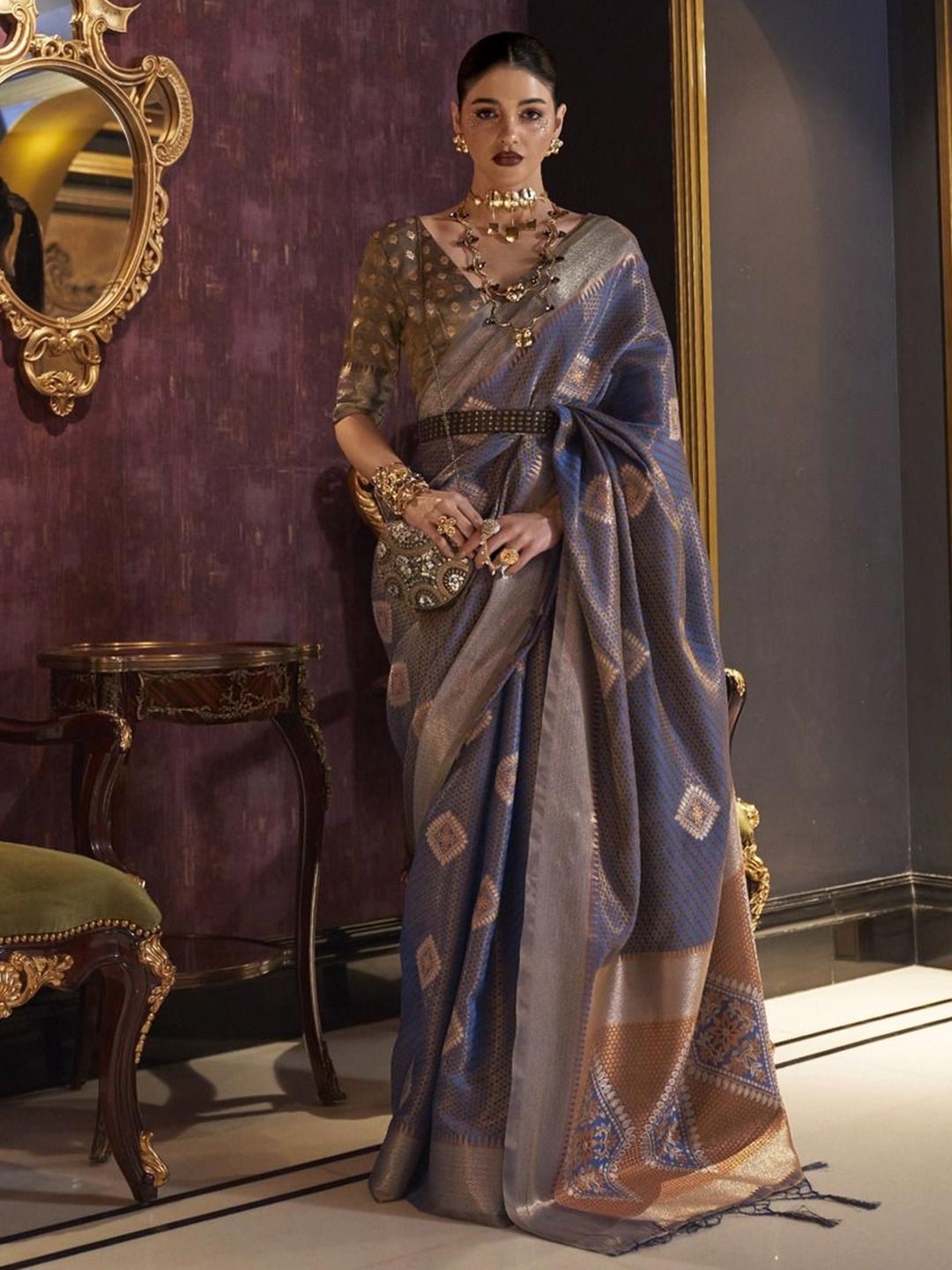 

Anouk Woven Design Zari Banarasi Saree, Blue