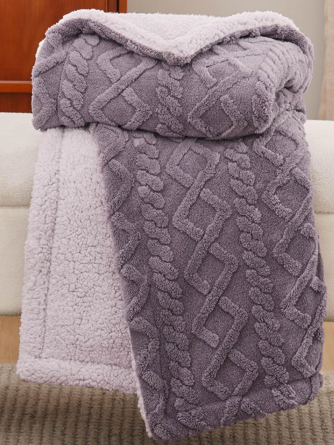 

VAS COLLECTIONS Purple & Lavender Geometric Heavy Winter 500 GSM Single Bed Blanket