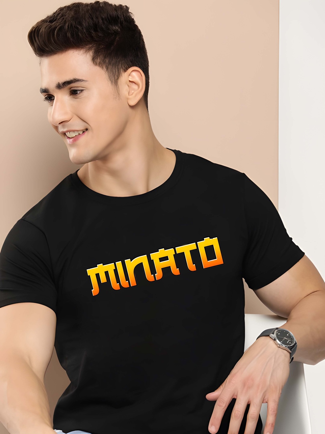 

Krimmple Men Naruto Graphic Printed Round Neck Cotton T-shirt, Black