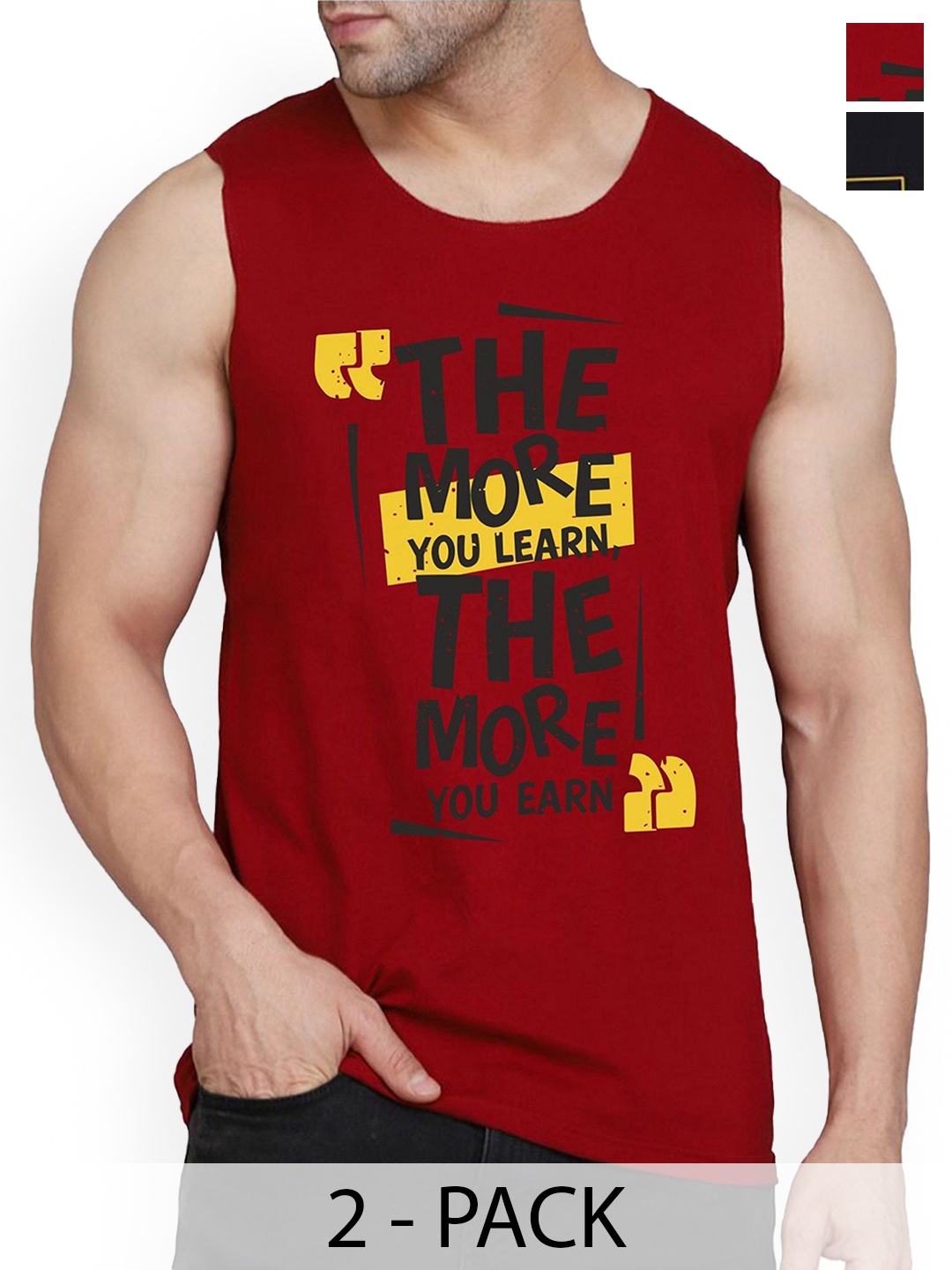 

WOOSTRO Pack Of 2 Printed Combed Cotton Gym Vest RS26 CMB (MORE MAROON) (HARD BLACK)