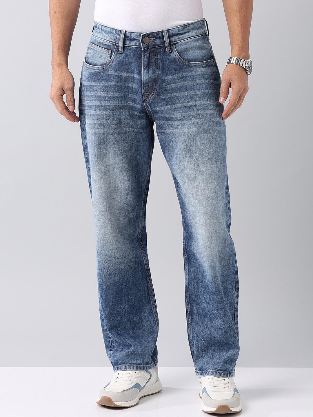

AD By Arvind Men Cotton Baggy Heavy Fade Jeans, Blue