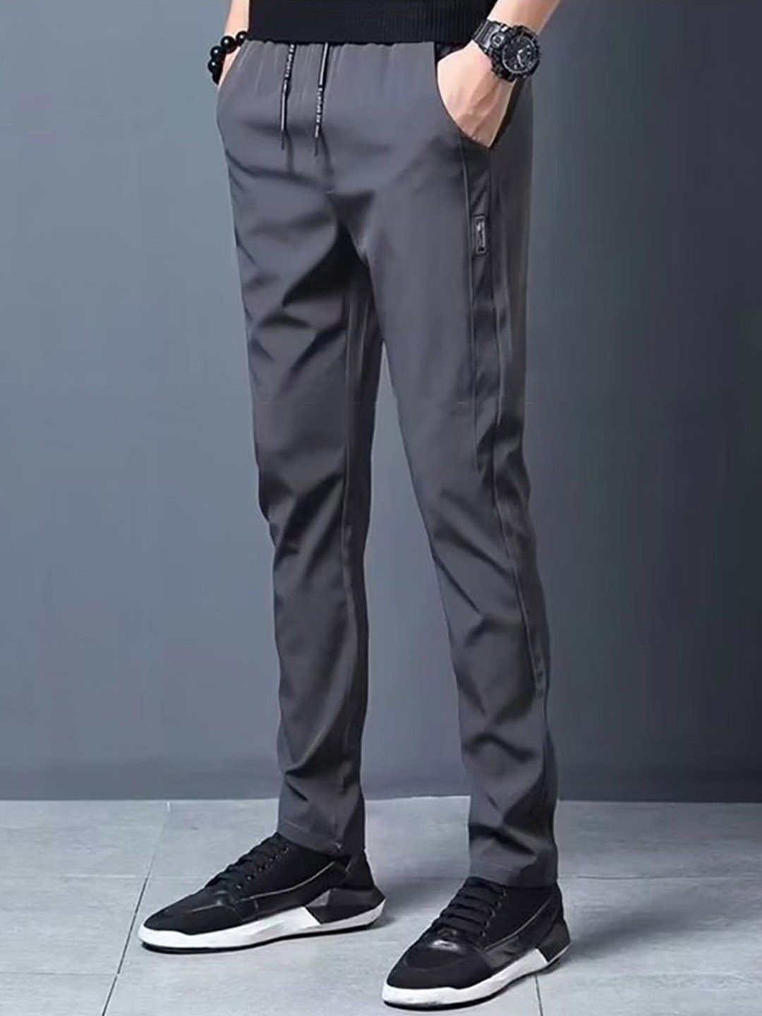 

StyleCast x Revolte Men Slim Fit Easy Wash Pleated Chinos Trouser, Grey